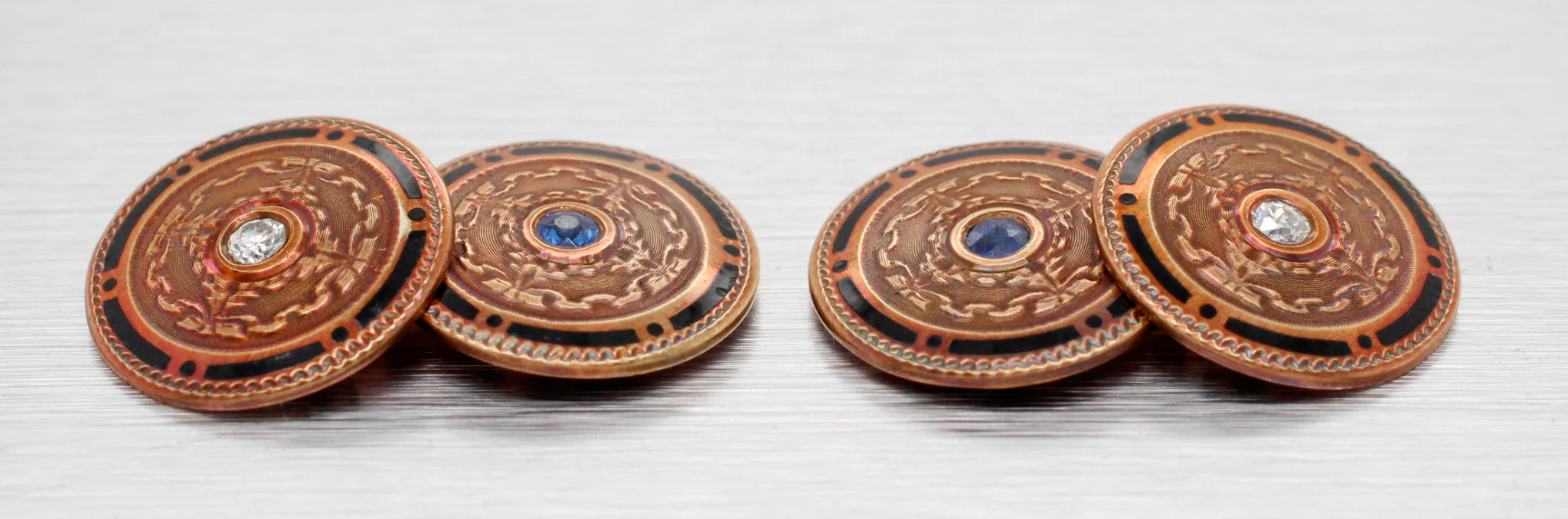 Antique Edwardian Sapphire & Diamond Hinge Cufflinks - 14k Yellow Gold (Toned) - Image 3