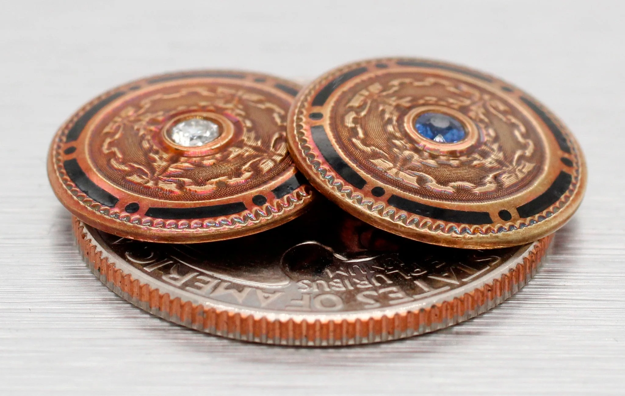 Antique Edwardian Sapphire & Diamond Hinge Cufflinks - 14k Yellow Gold (Toned) - Image 4
