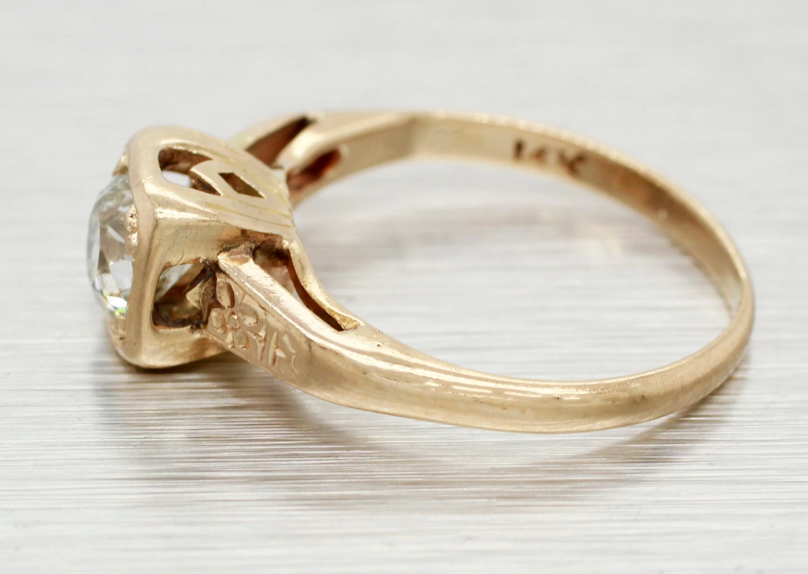 Antique 0.50ct Diamond Solitaire Ring | Square Bezel Set - 14k Yellow Gold - Image 3