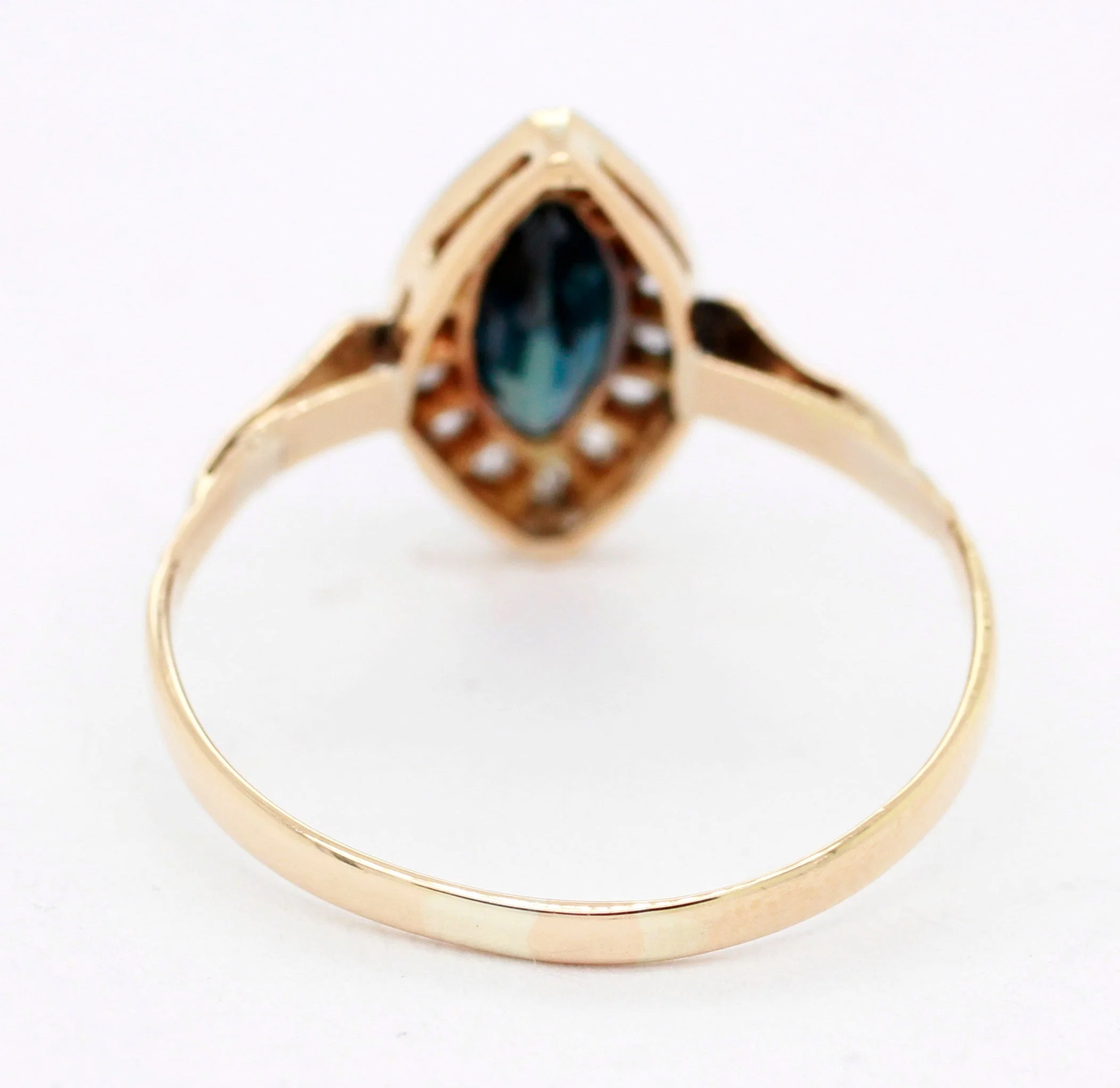 Antique Victorian 0.50ct Sapphire & Diamond Marquise Ring - 14k Yellow Gold - Image 5