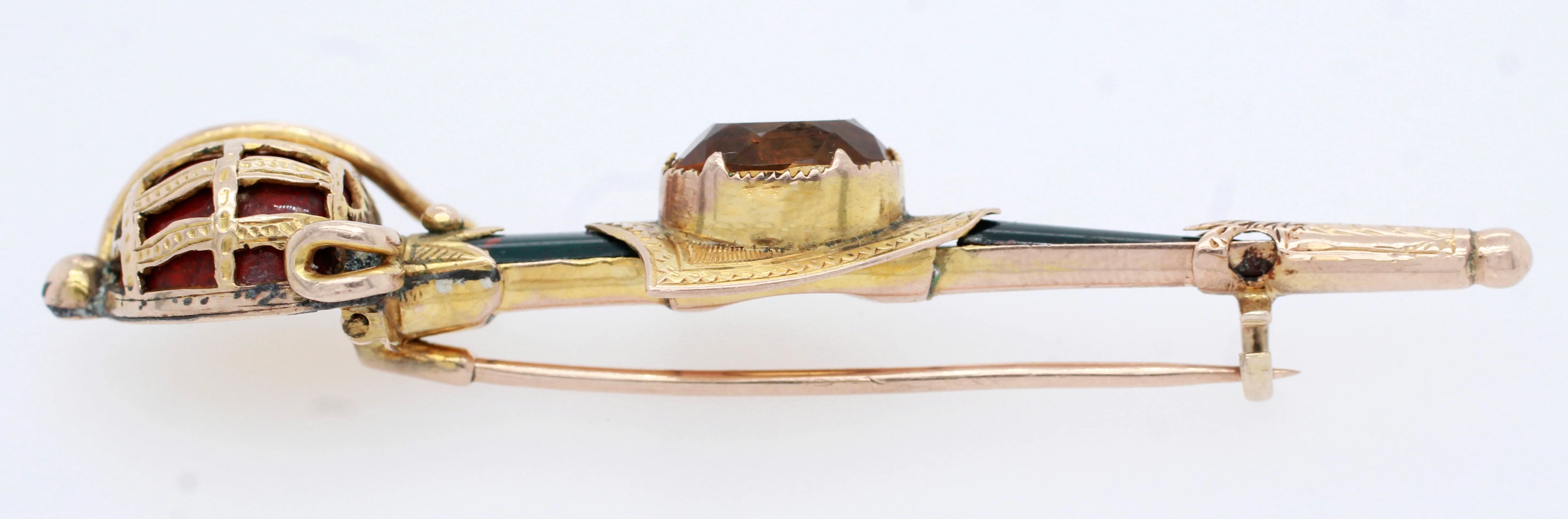 Antique Victorian Scottish Citrine Bloodstone & Agate Sword & Shield Gold Brooch - Image 2