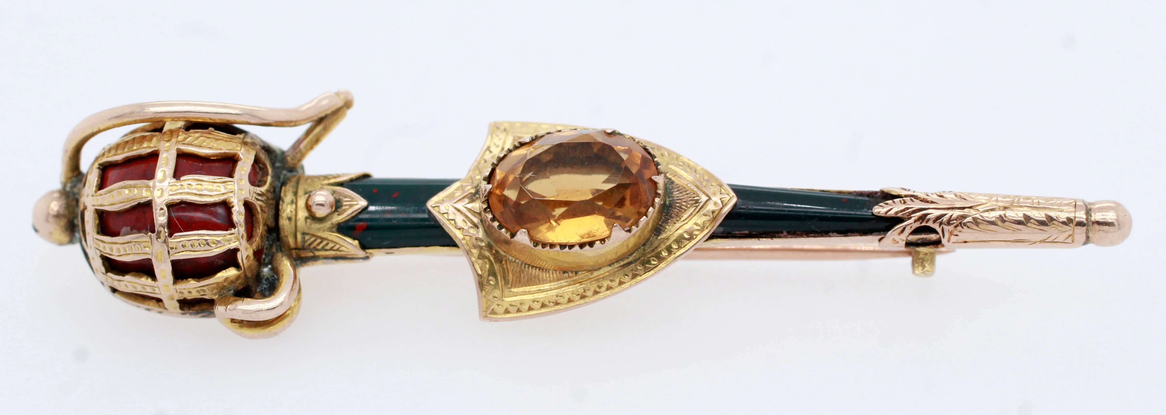Antique Victorian Scottish Citrine Bloodstone & Agate Sword & Shield Gold Brooch - Image 5