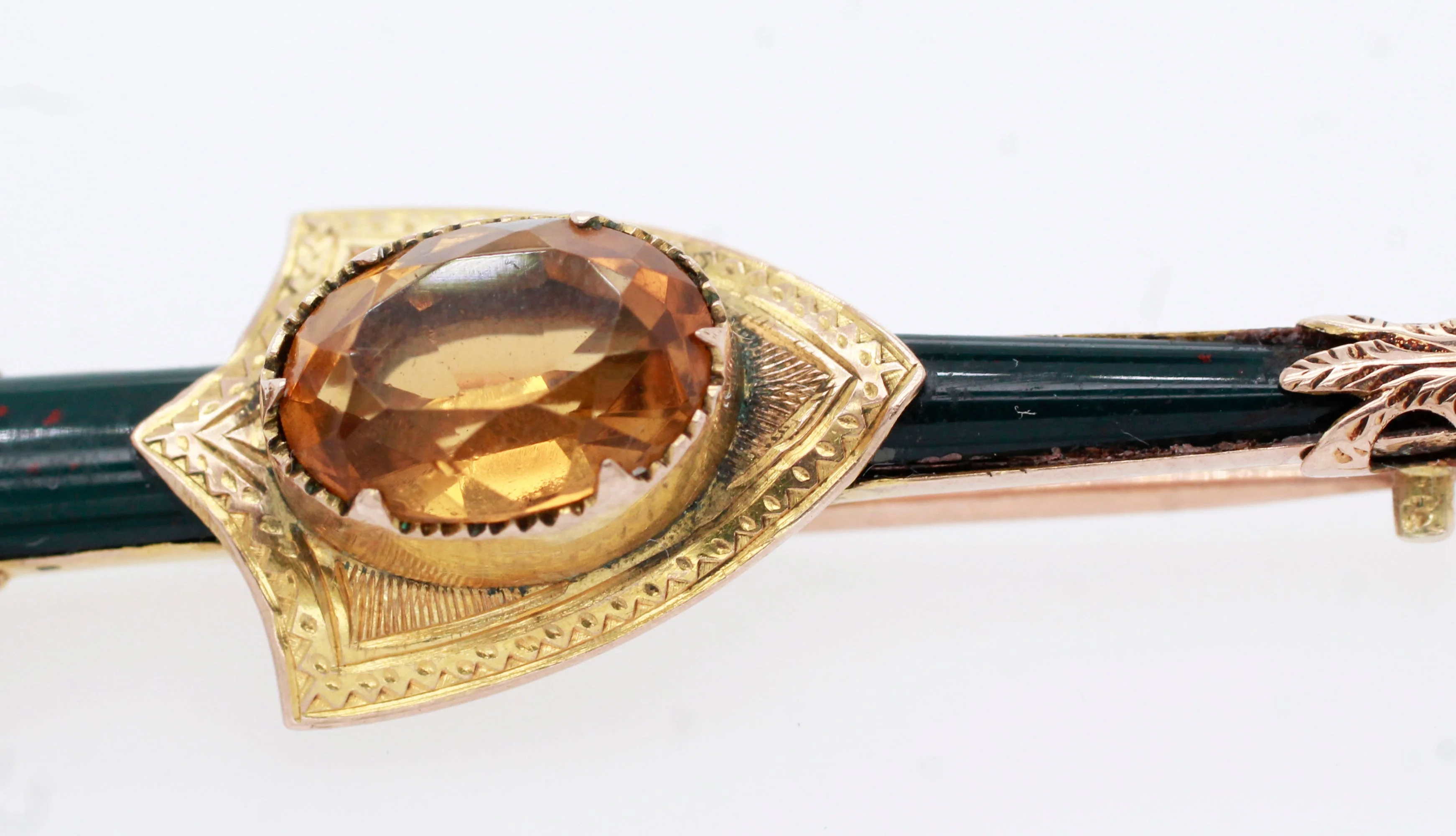 Antique Victorian Scottish Citrine Bloodstone & Agate Sword & Shield Gold Brooch - Image 6