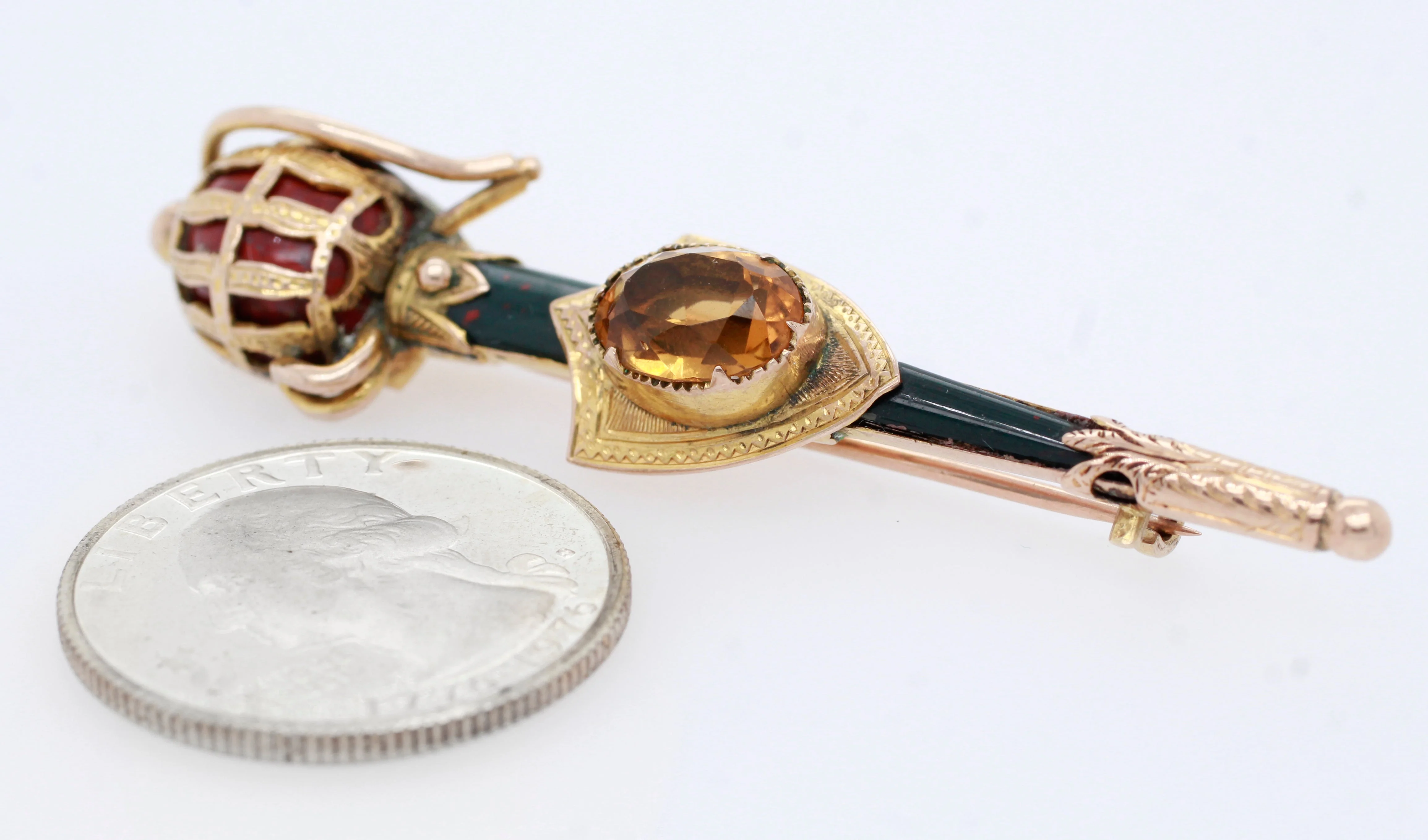 Antique Victorian Scottish Citrine Bloodstone & Agate Sword & Shield Gold Brooch - Image 7