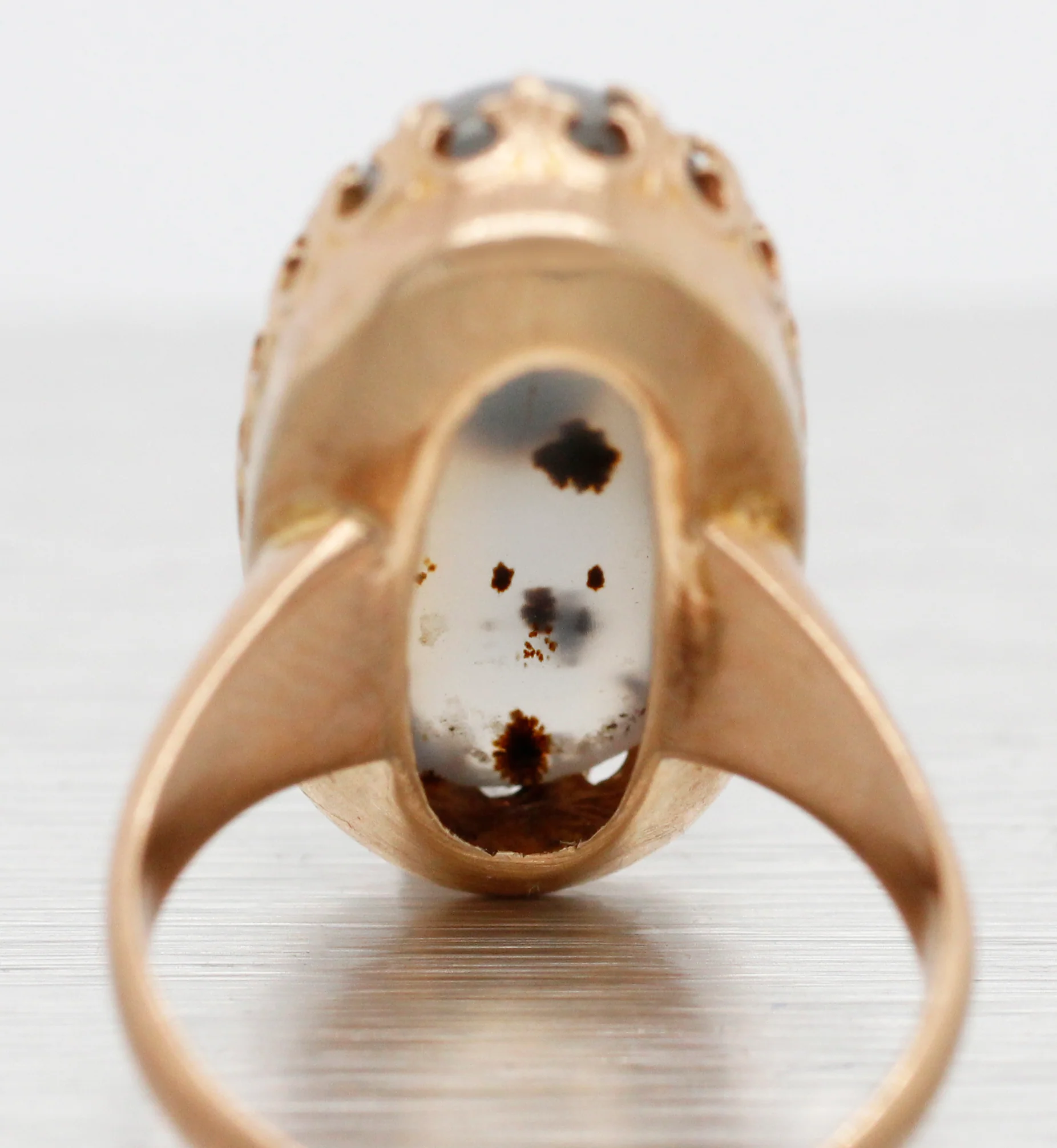 Antique Victorian Dendritic Chalcedony Cocktail Ring - 14k Yellow Gold - Image 4
