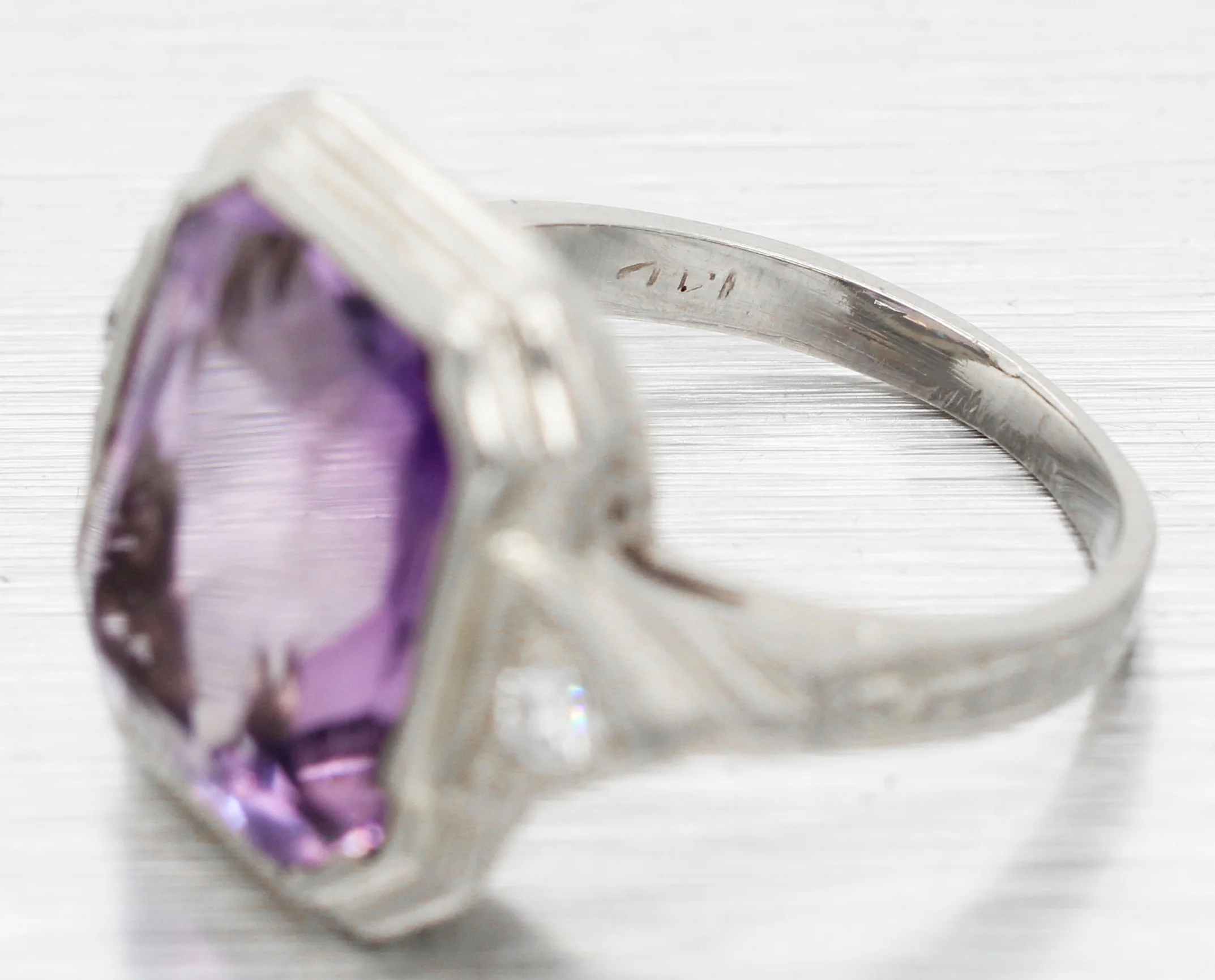 Art Deco 4.50ct Amethyst & Diamond Cocktail Ring - 14k White Gold | Size 3.75 - Image 3