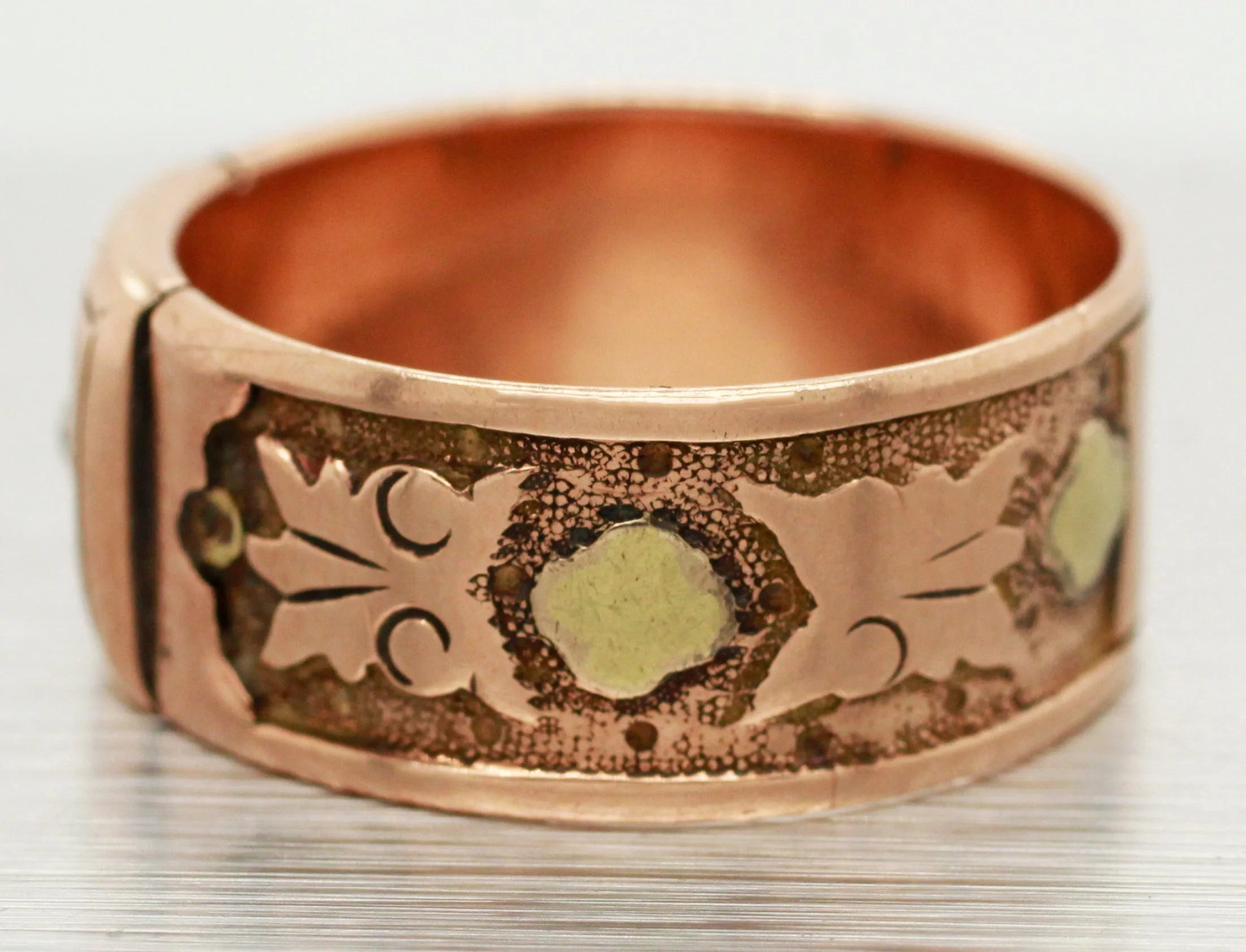Art Nouveau 0.02ct Rose Cut Diamond Band Ring - 14k Rose Gold & Yellow Gold - Image 2