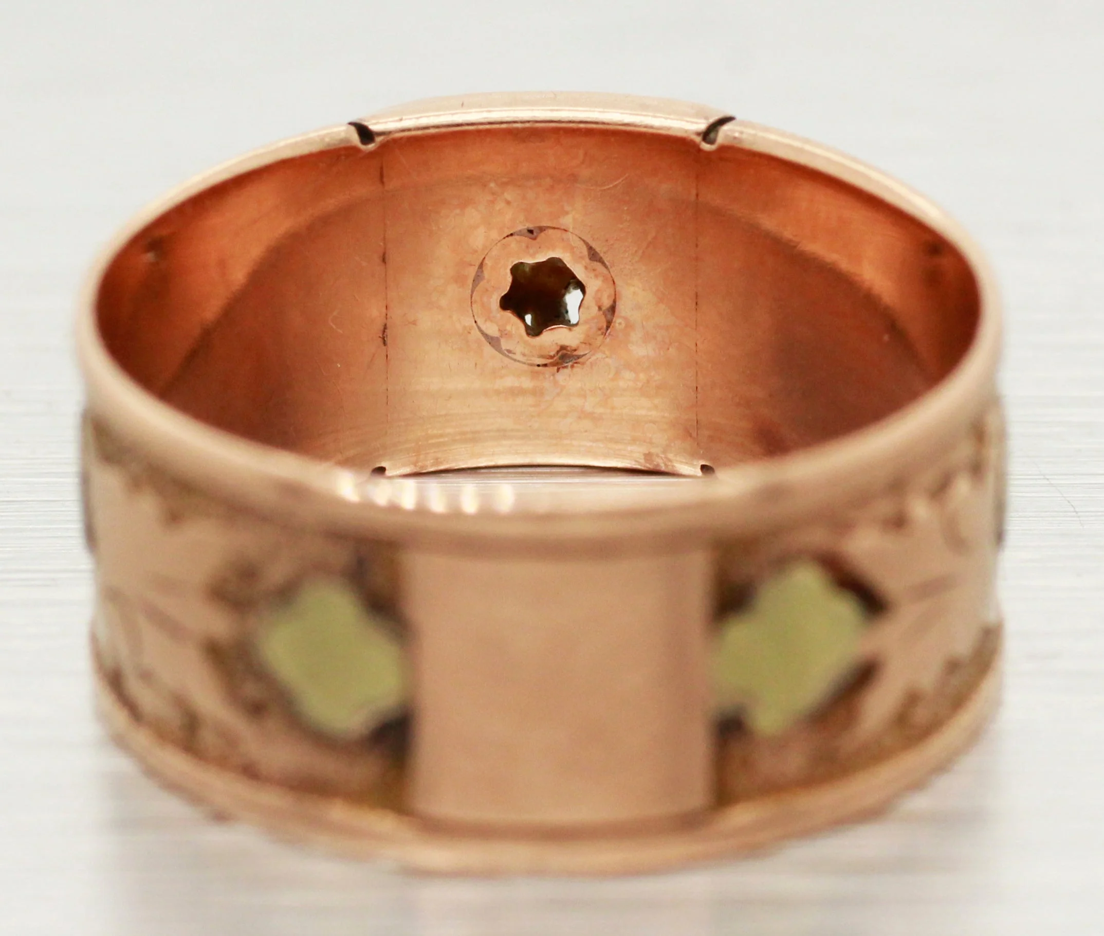 Art Nouveau 0.02ct Rose Cut Diamond Band Ring - 14k Rose Gold & Yellow Gold - Image 4