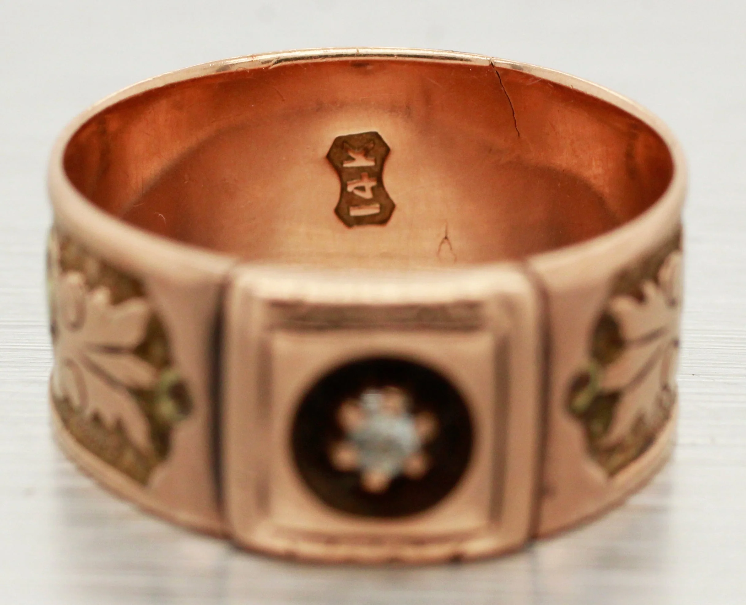 Art Nouveau 0.02ct Rose Cut Diamond Band Ring - 14k Rose Gold & Yellow Gold - Image 5
