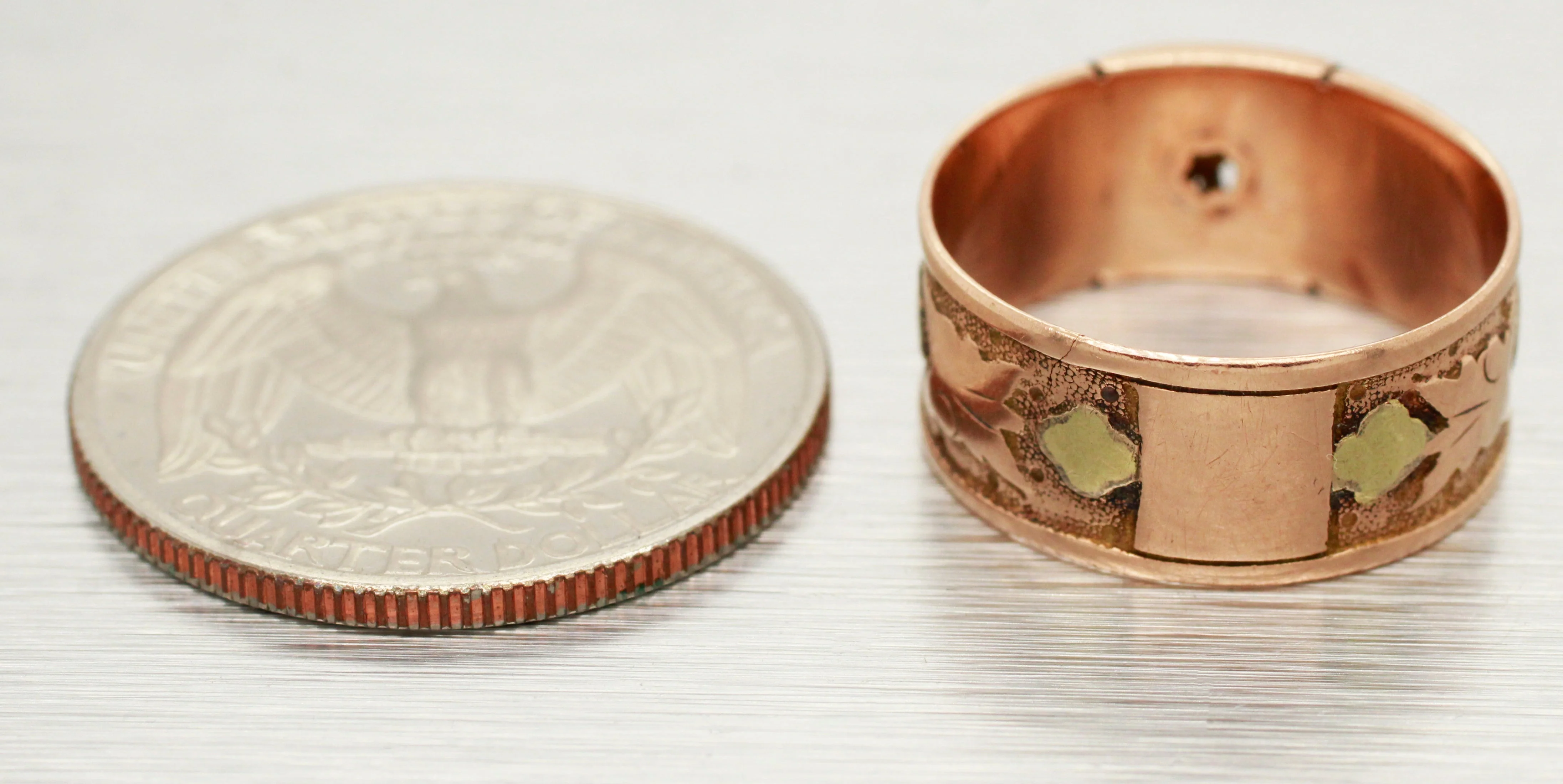 Art Nouveau 0.02ct Rose Cut Diamond Band Ring - 14k Rose Gold & Yellow Gold - Image 6