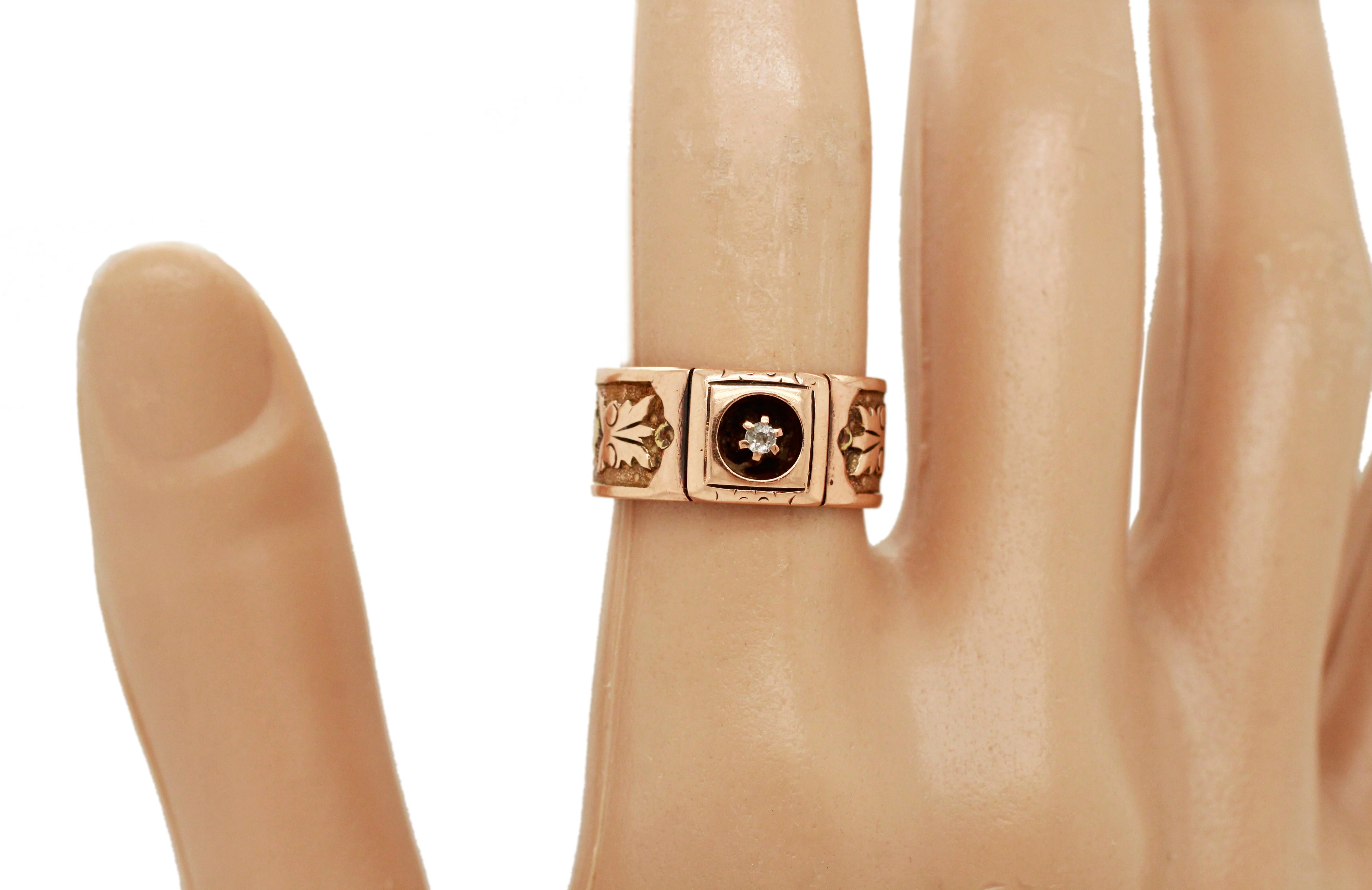 Art Nouveau 0.02ct Rose Cut Diamond Band Ring - 14k Rose Gold & Yellow Gold - Image 7