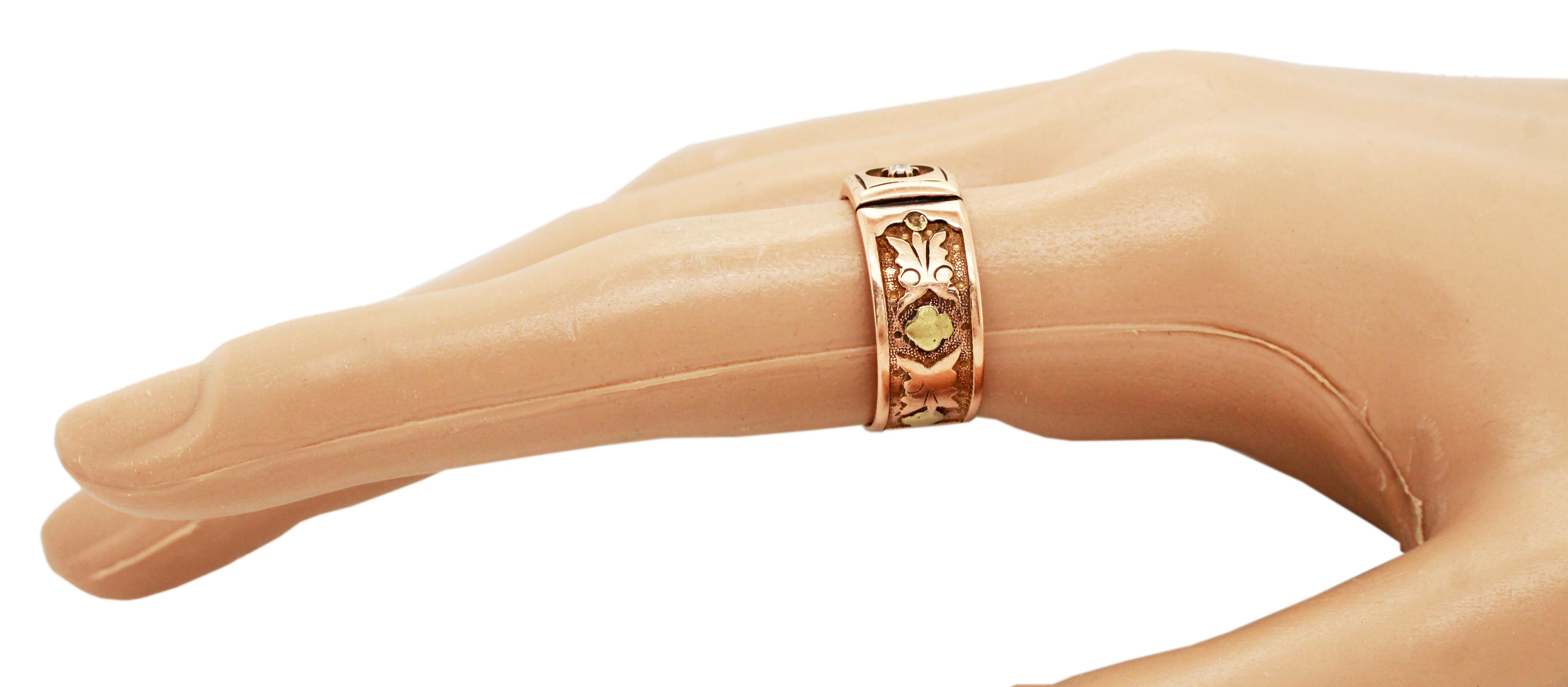 Art Nouveau 0.02ct Rose Cut Diamond Band Ring - 14k Rose Gold & Yellow Gold - Image 8