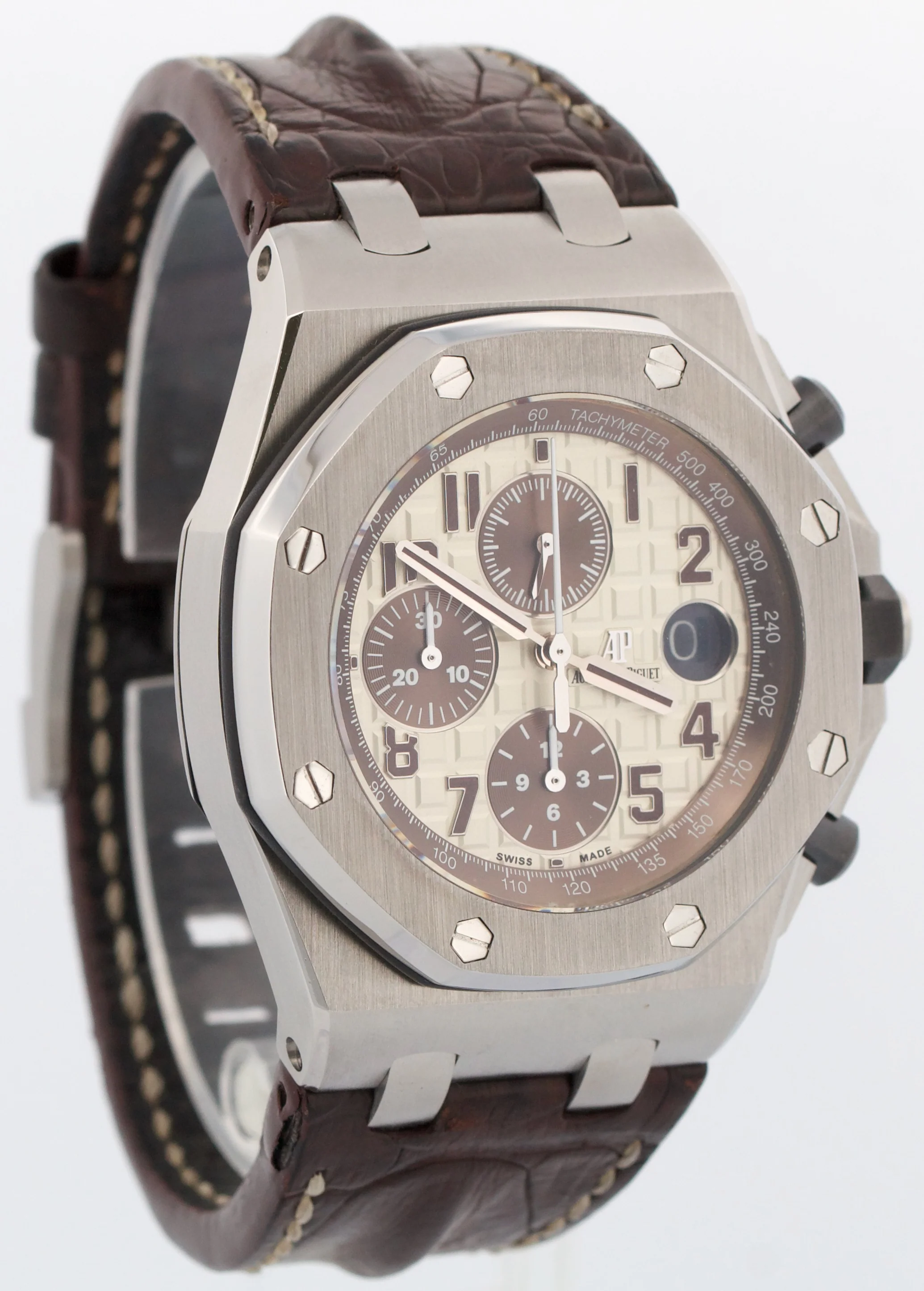 Audemars Piguet Royal Oak Offshore SAFARI Brown Leather Steel 42mm 26470ST Watch - Image 4