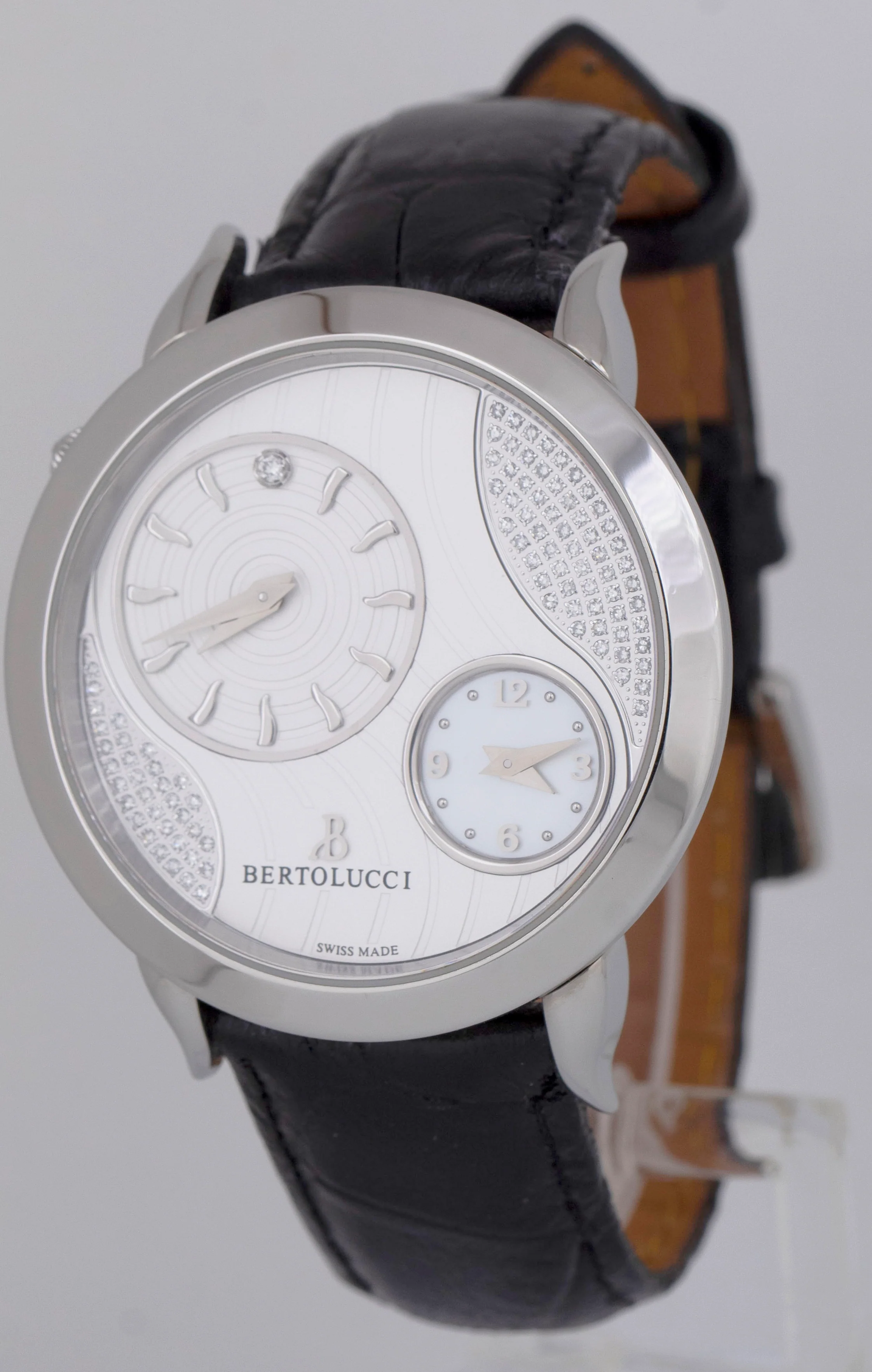 Bertolucci 1213 Volta Mother of Pearl Diamond 42mm Steel Leather Quartz Watch - Image 2
