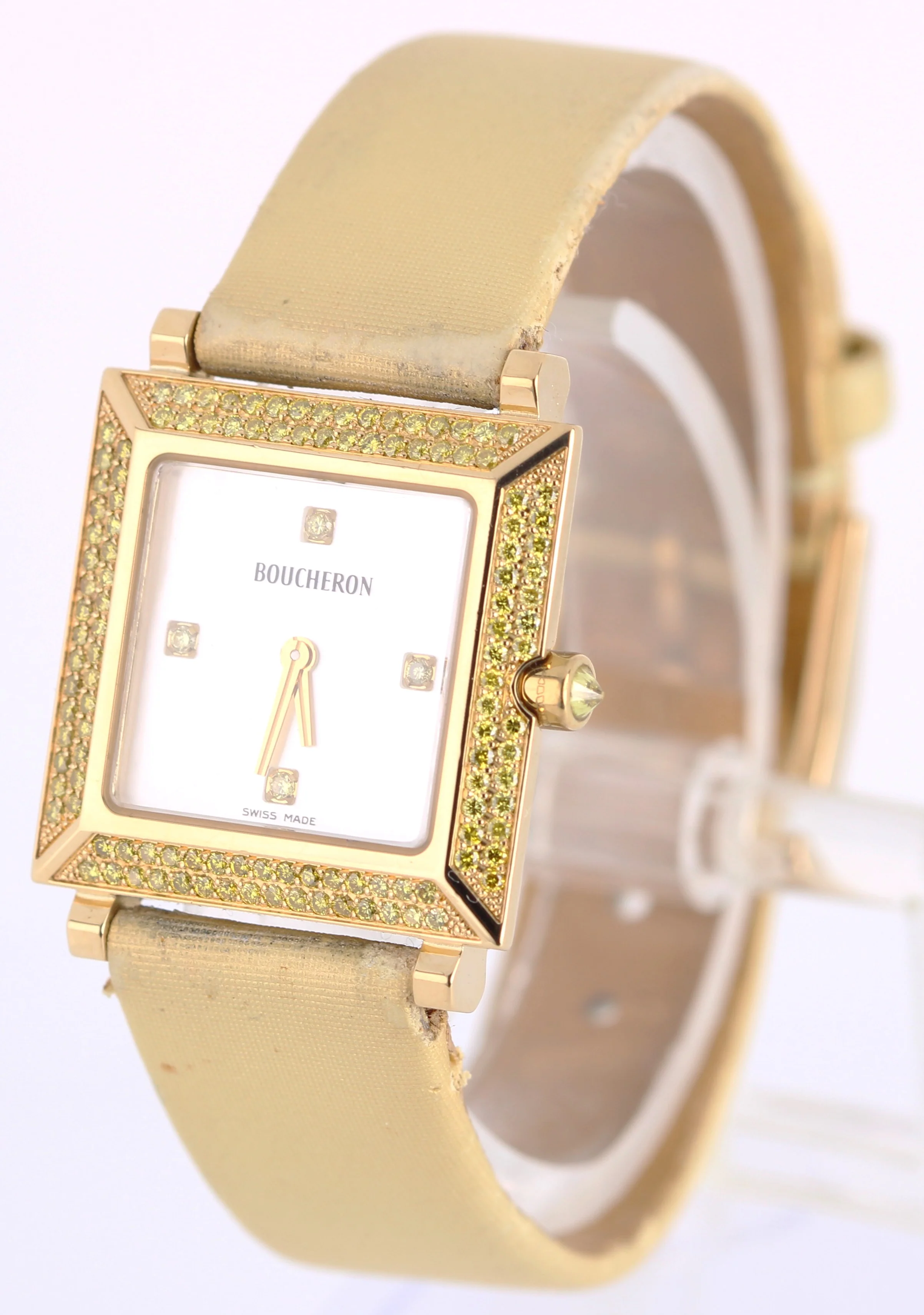 Boucheron Carree PAPERS 18k Gold YELLOW DIAMOND Mother of Pearl AJ410452 BOX - Image 3