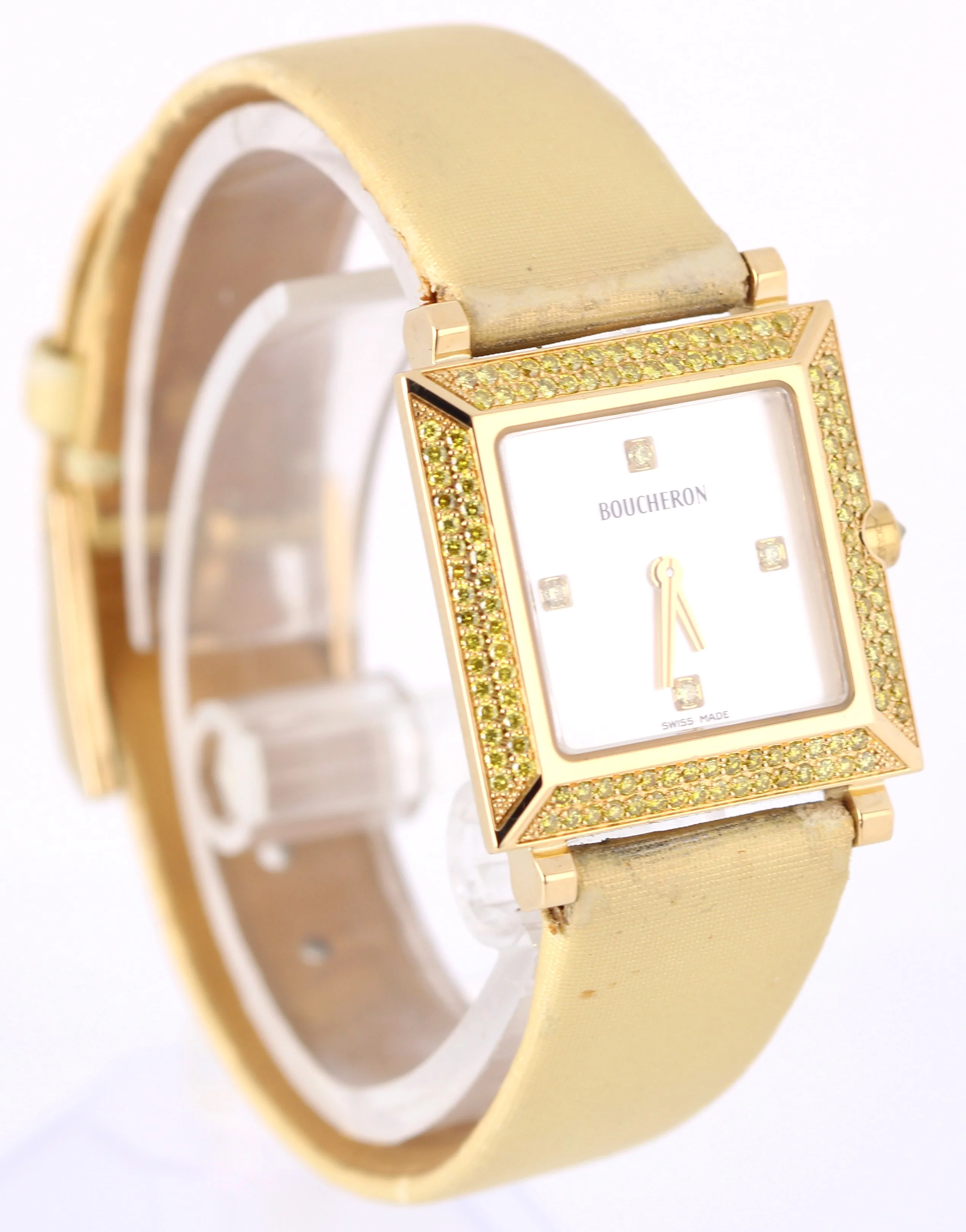 Boucheron Carree PAPERS 18k Gold YELLOW DIAMOND Mother of Pearl AJ410452 BOX - Image 4