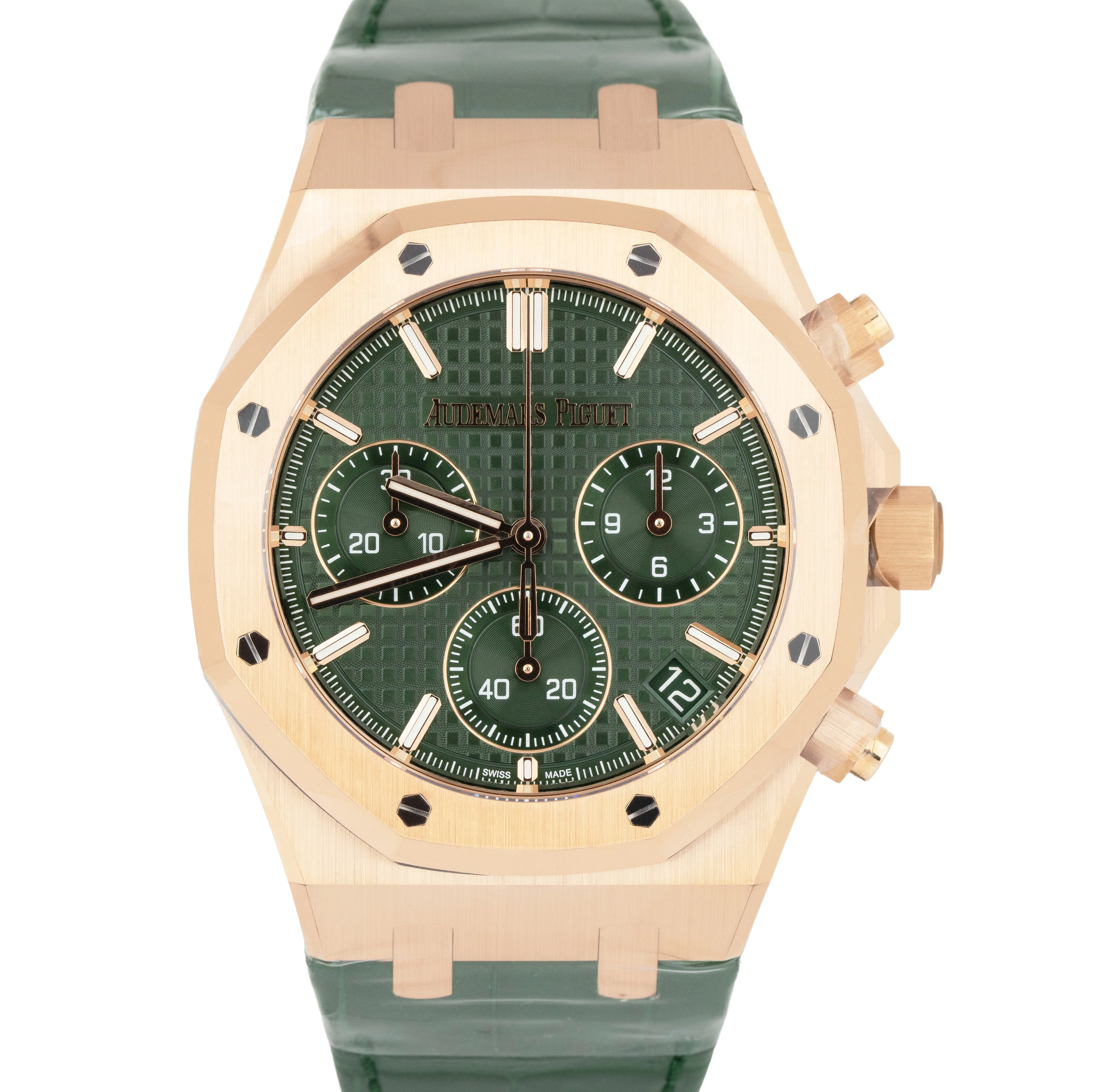 BRAND NEW Audemars Piguet Royal Oak Chrono Green 18K Rose Gold Watch 26240OR B+P