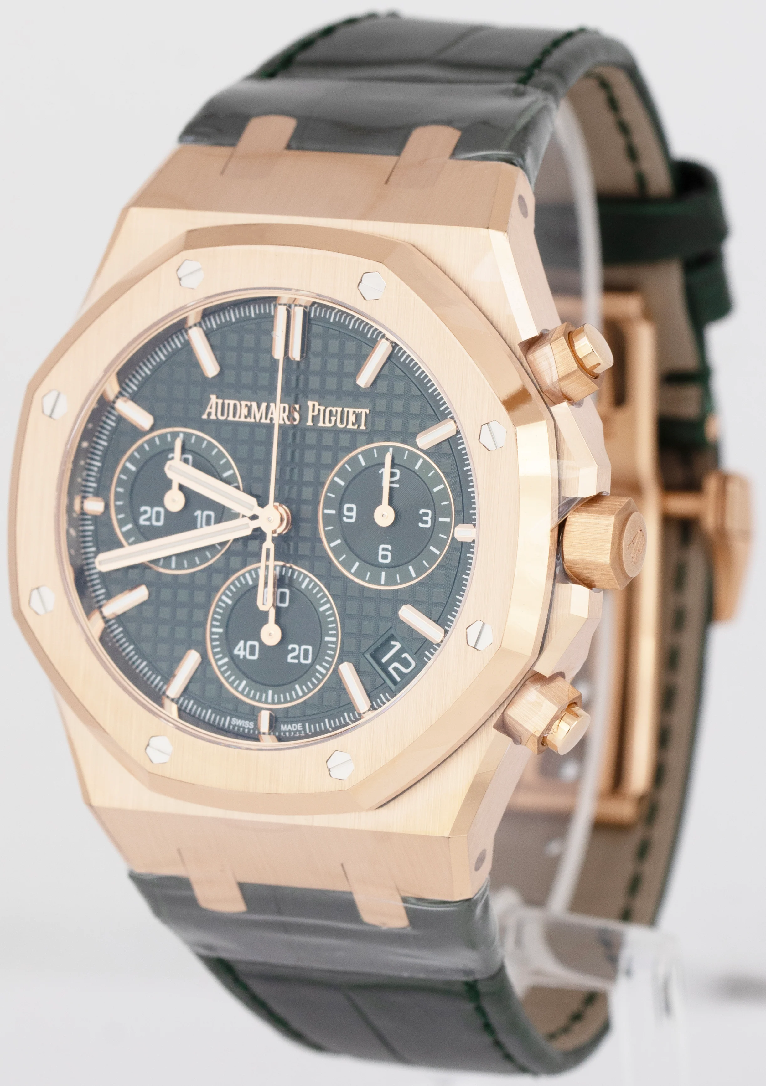 BRAND NEW Audemars Piguet Royal Oak Chrono Green 18K Rose Gold Watch 26240OR B+P - Image 2