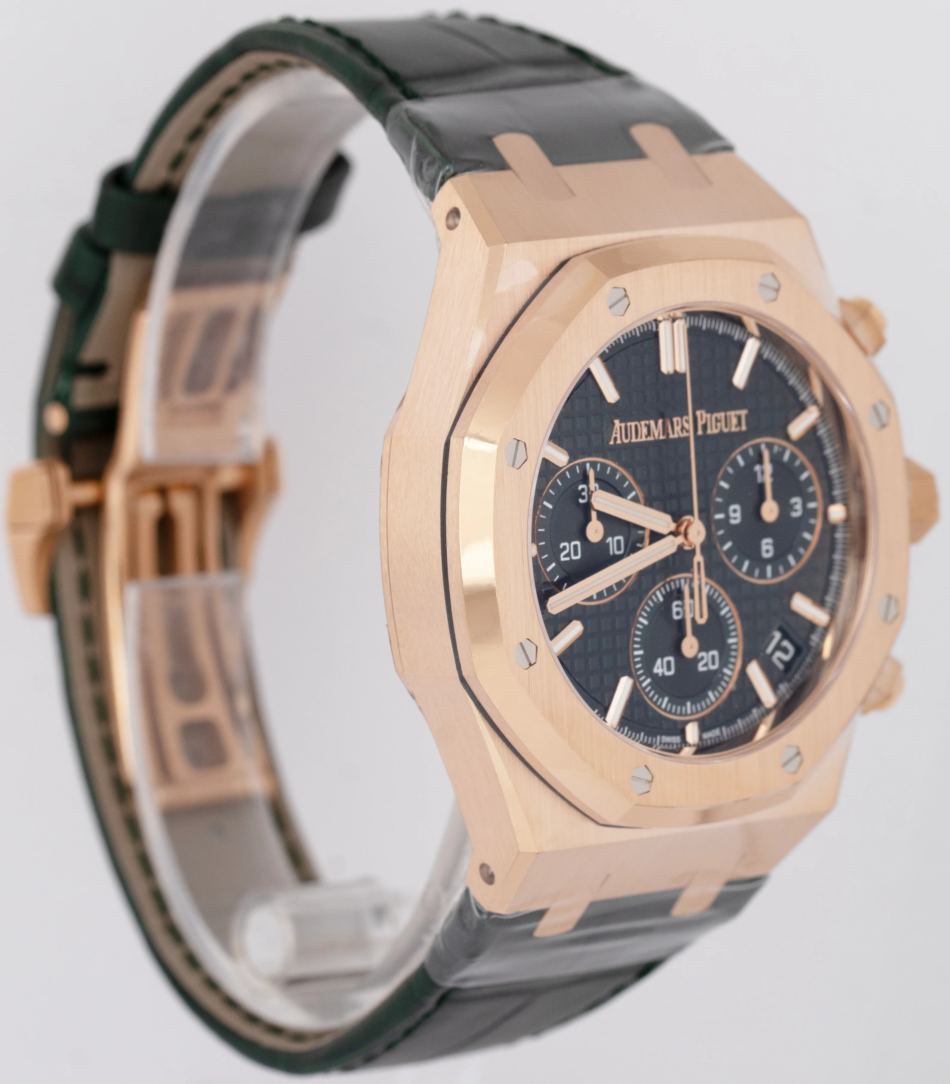 BRAND NEW Audemars Piguet Royal Oak Chrono Green 18K Rose Gold Watch 26240OR B+P - Image 3