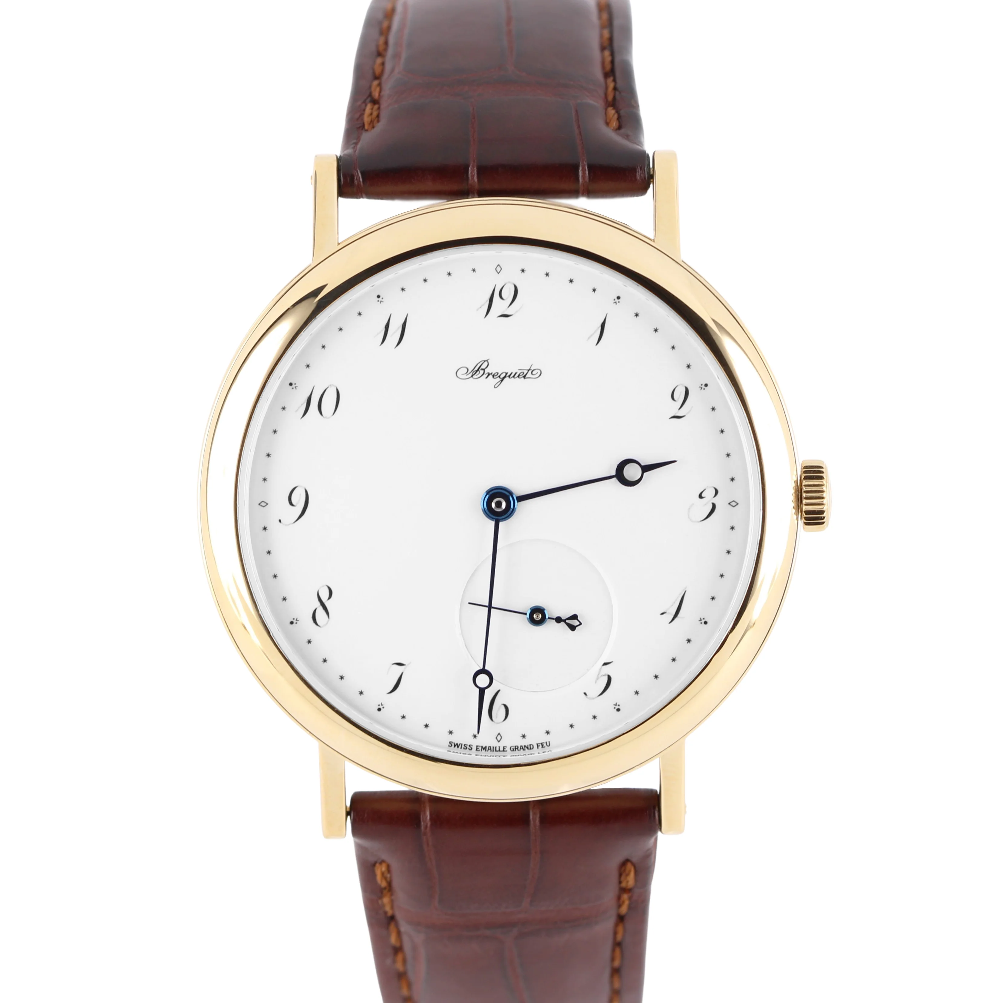 Breguet Classique Automatic 18k Yellow Gold White Arabic 40mm 5140 Leather Watch