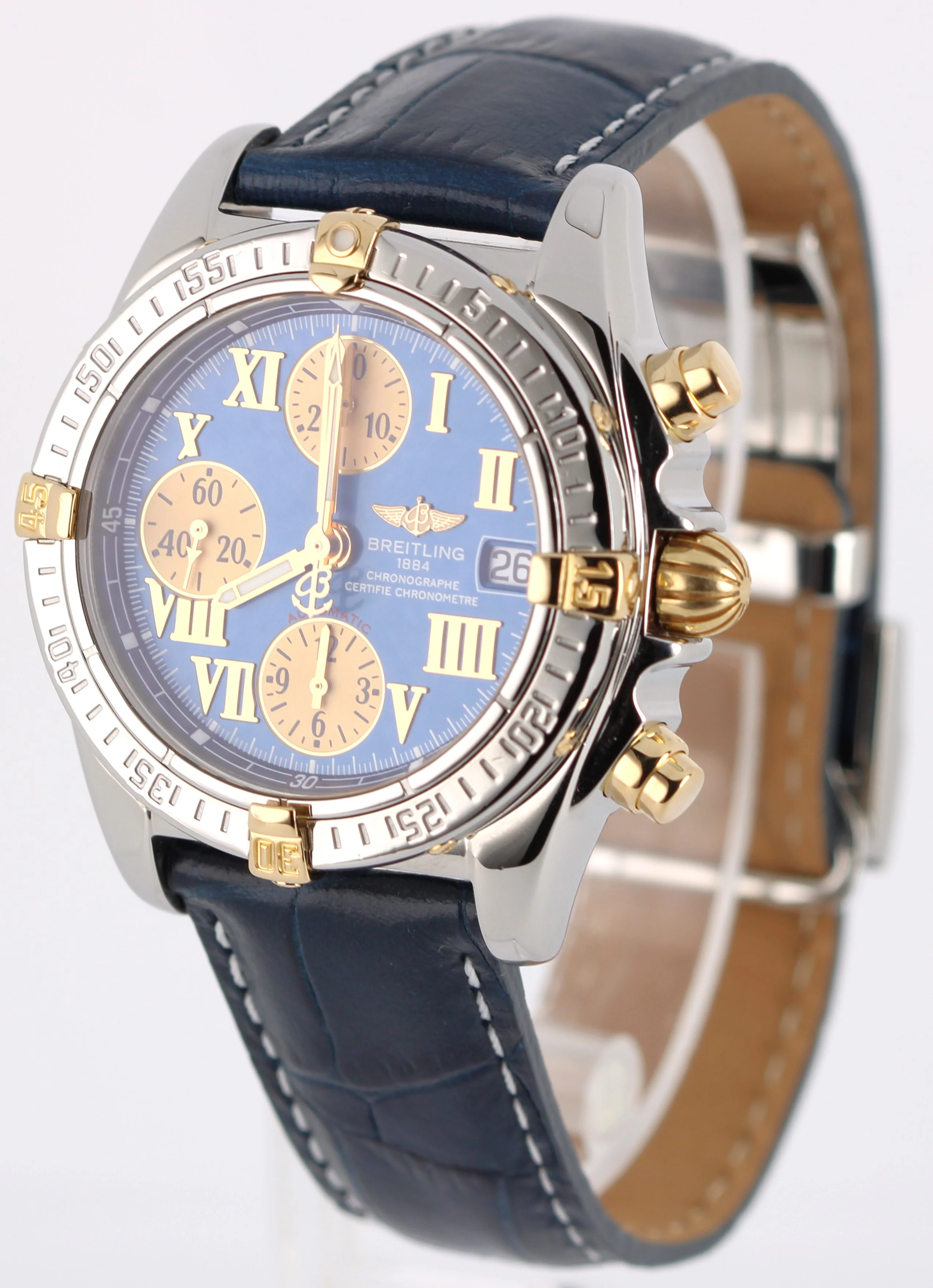 Breitling Chrono Cockpit Two-Tone 18k Gold Steel Blue Roman 39mm B13357 Watch - Image 3