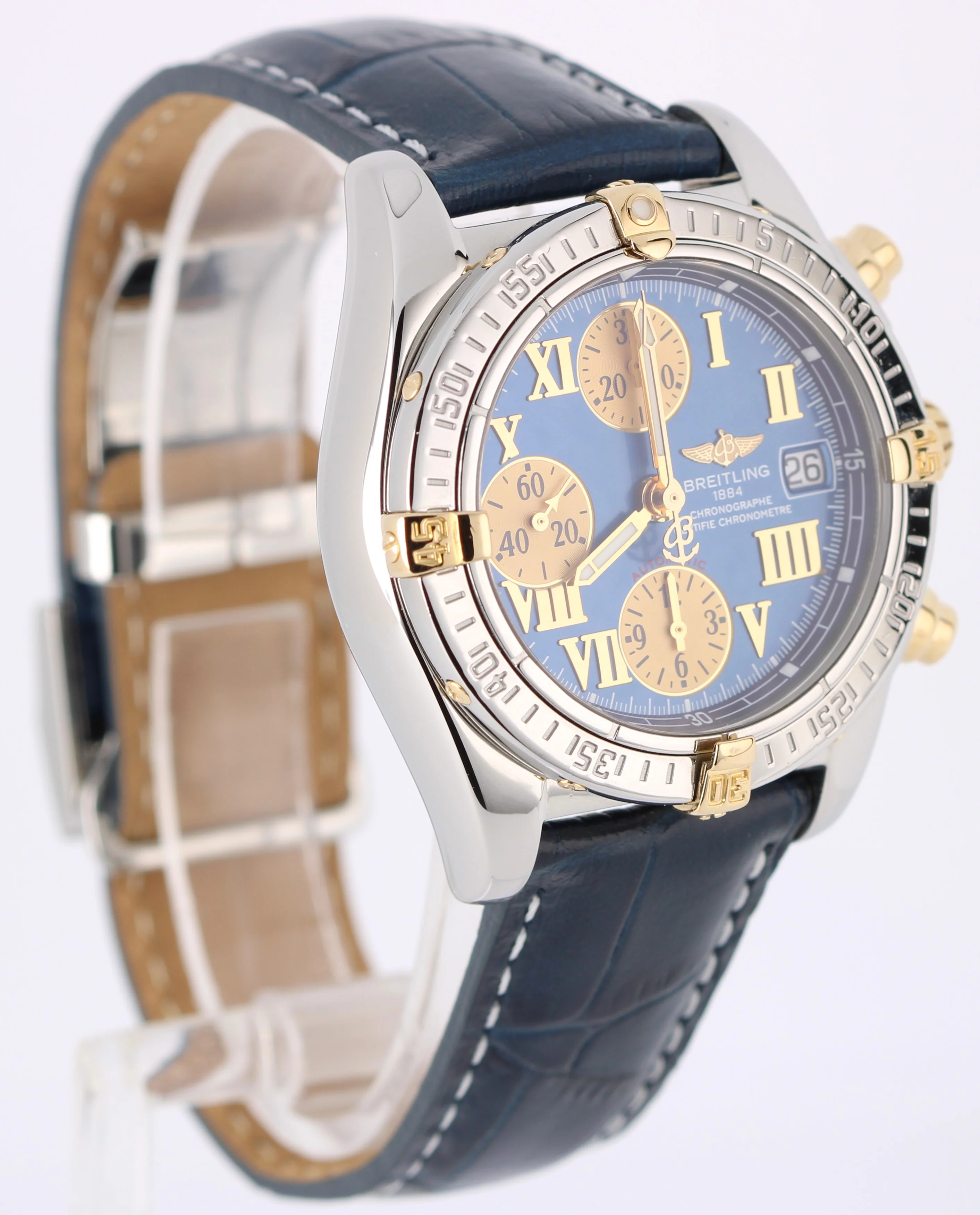 Breitling Chrono Cockpit Two-Tone 18k Gold Steel Blue Roman 39mm B13357 Watch - Image 4