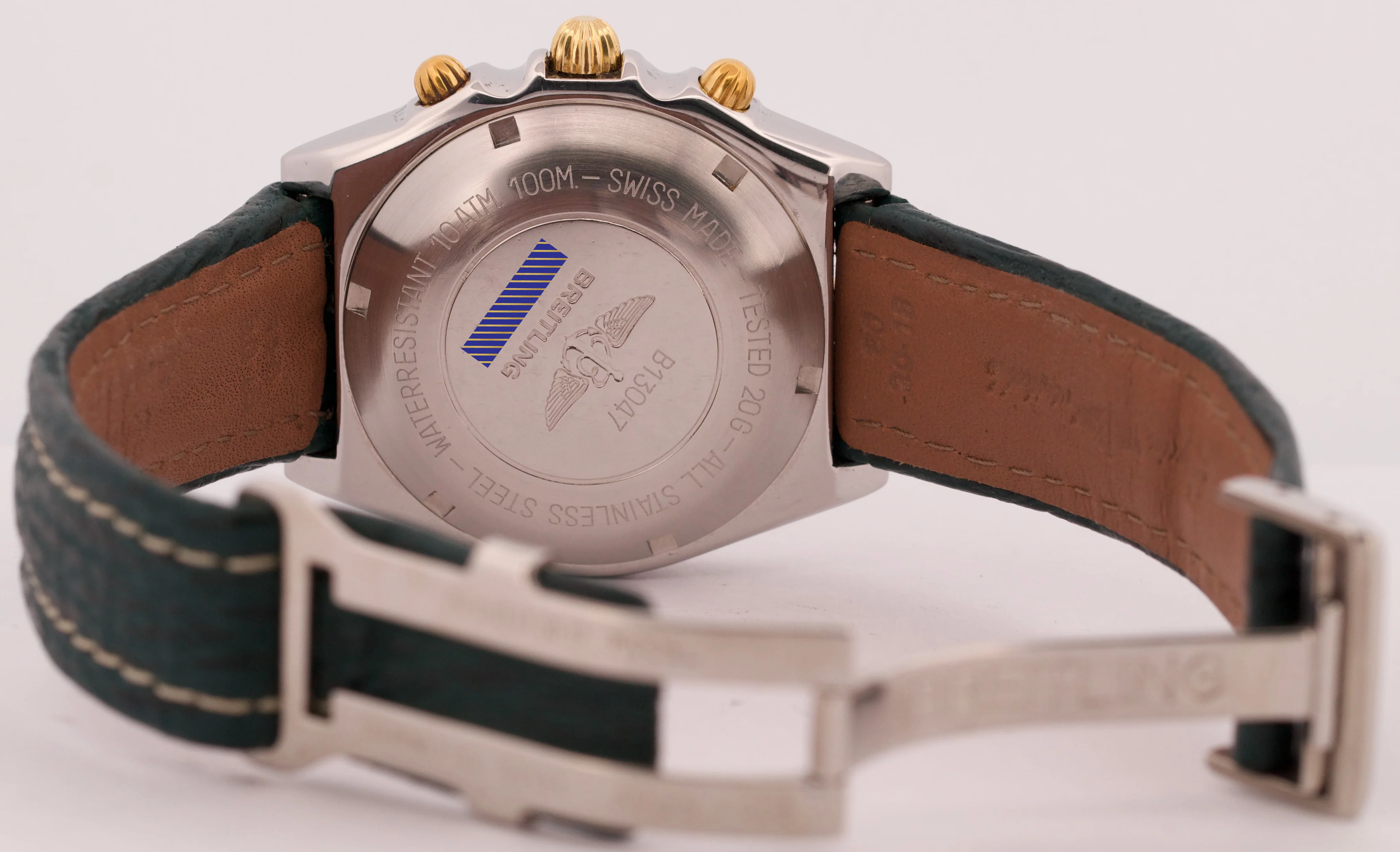 Breitling Chronomat Two-Tone 18k Gold Steel GREEN 39mm Leather Date B13047 Watch - Image 8