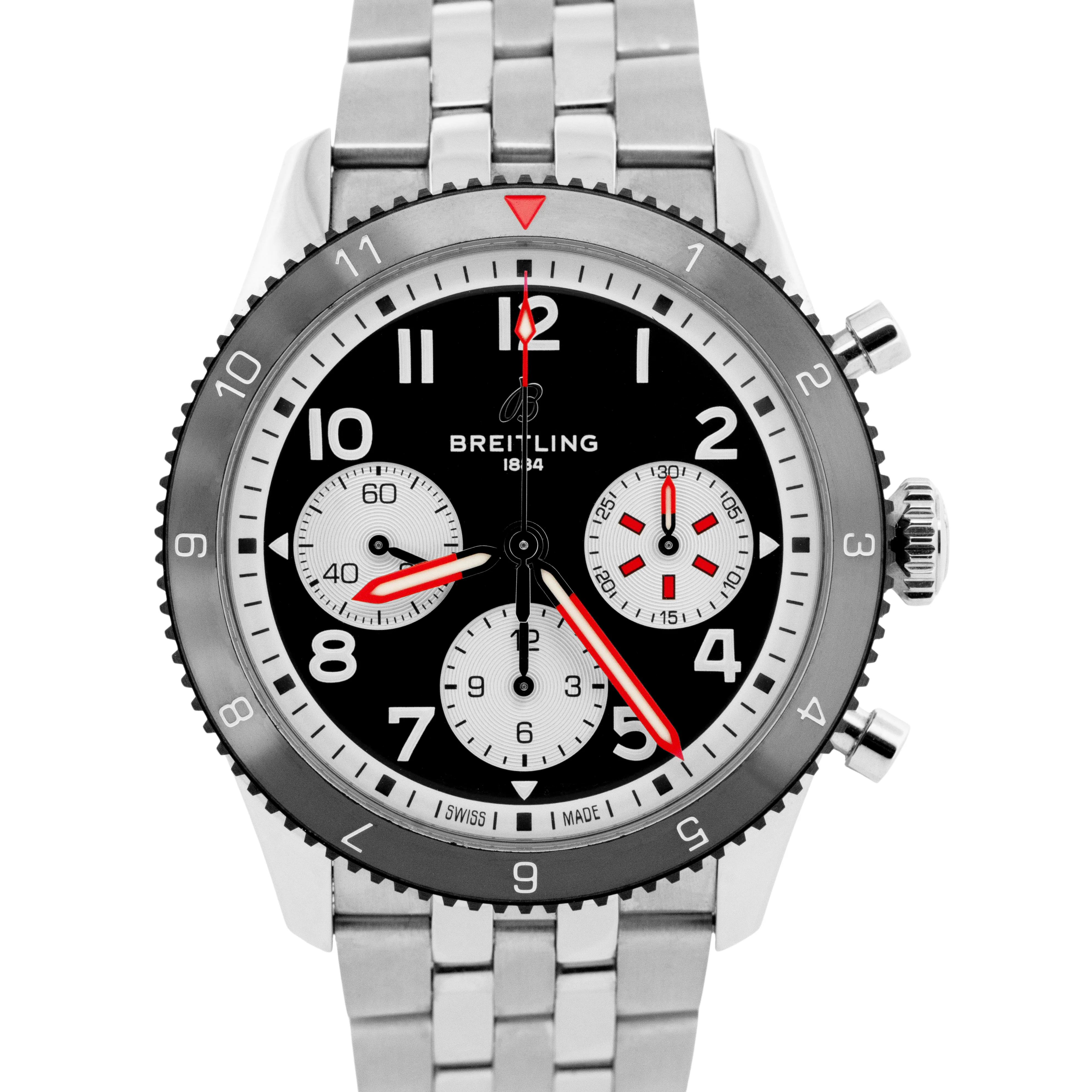 Breitling Classic AVI Chronograph 42mm Stainless Steel Black Watch Y23380 BOX