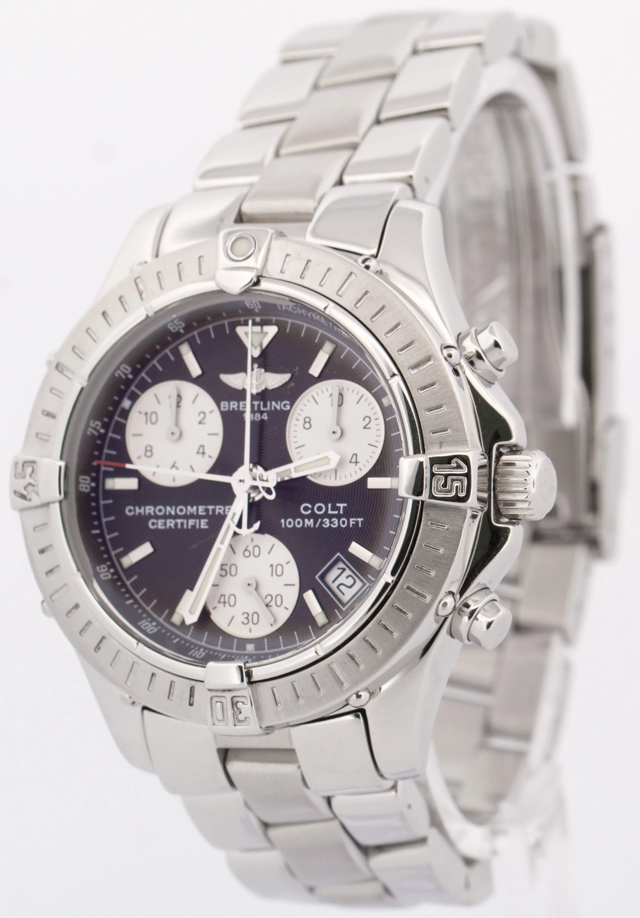 Breitling Colt Chronograph BLACK Stainless Steel 38mm Quartz A73350 Date Watch - Image 3