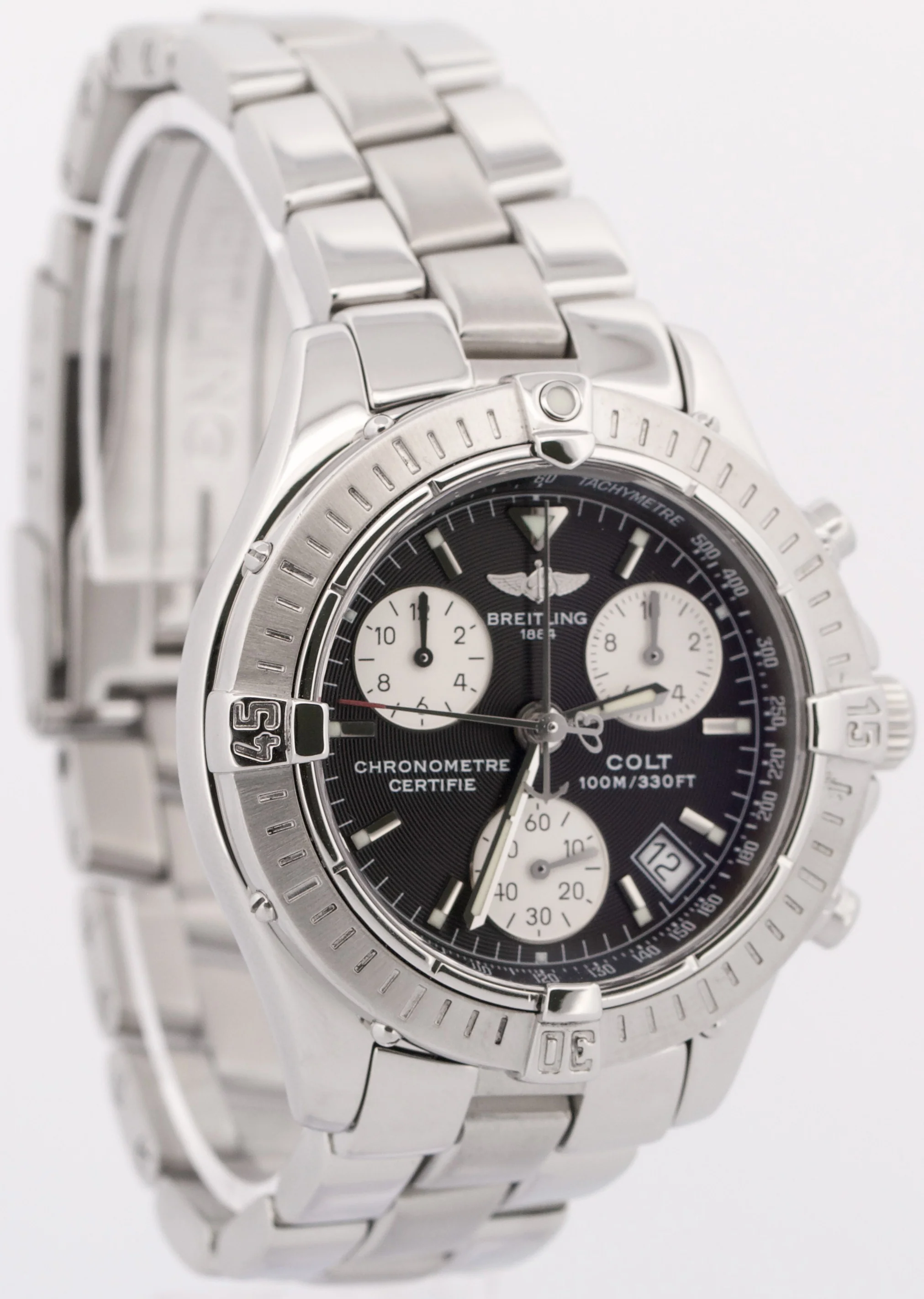 Breitling Colt Chronograph BLACK Stainless Steel 38mm Quartz A73350 Date Watch - Image 4