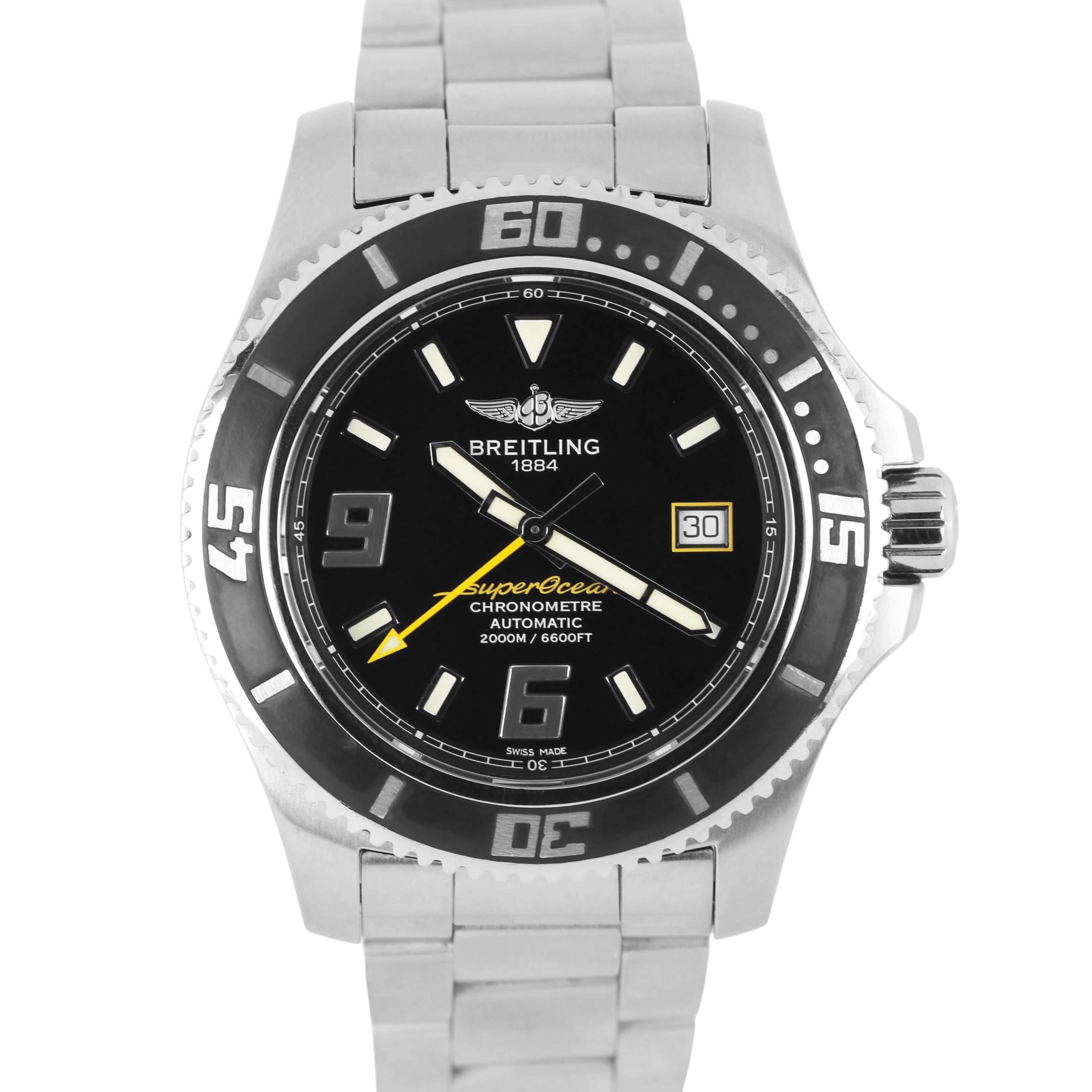 Breitling SuperOcean 44 Stainless Steel Black YELLOW 44mm A17391 Automatic Watch