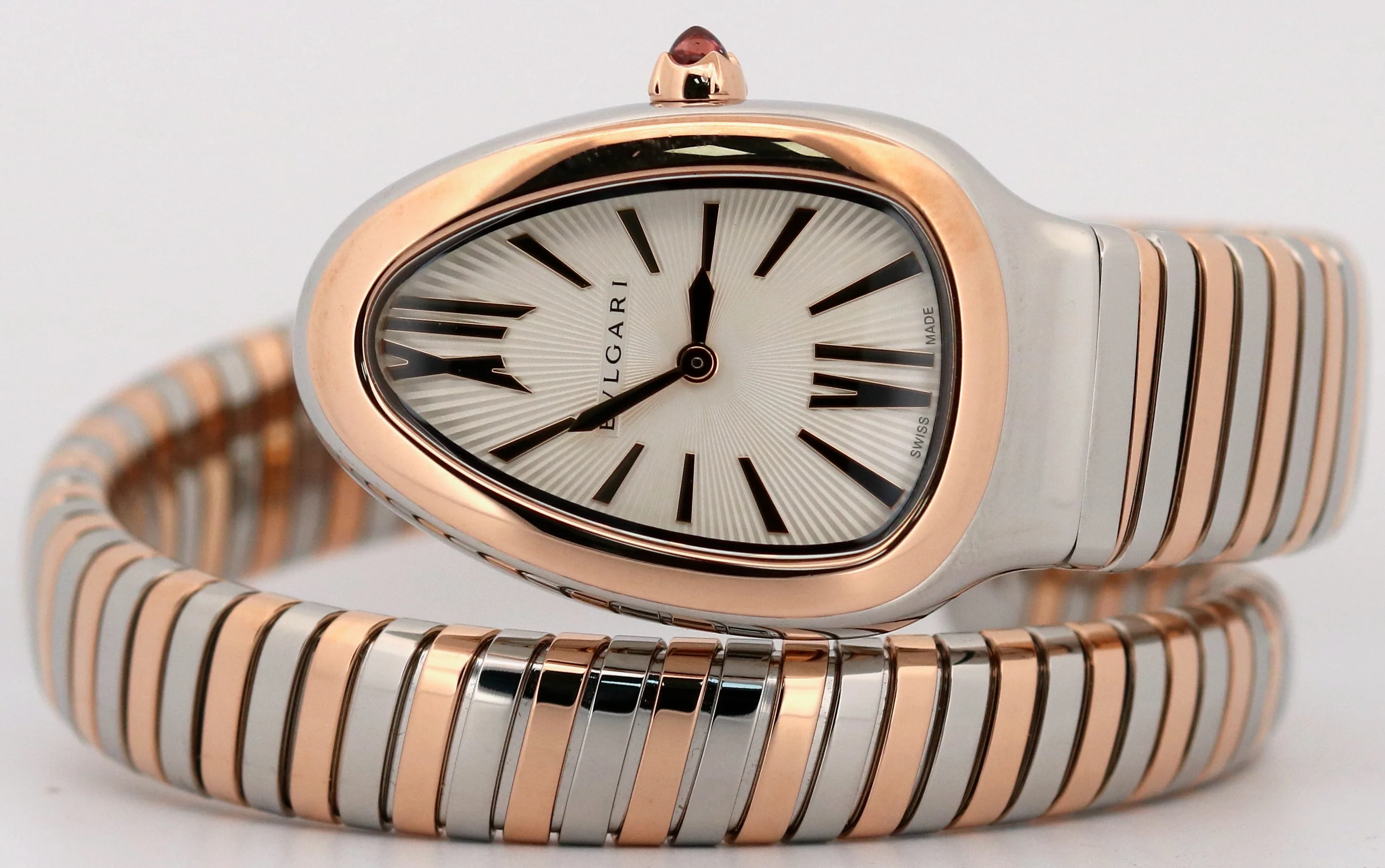 BVLGARI Bulgari Serpenti Tubogas SILVER WHITE 35mm 18K Gold Steel 102123 BOX - Image 3