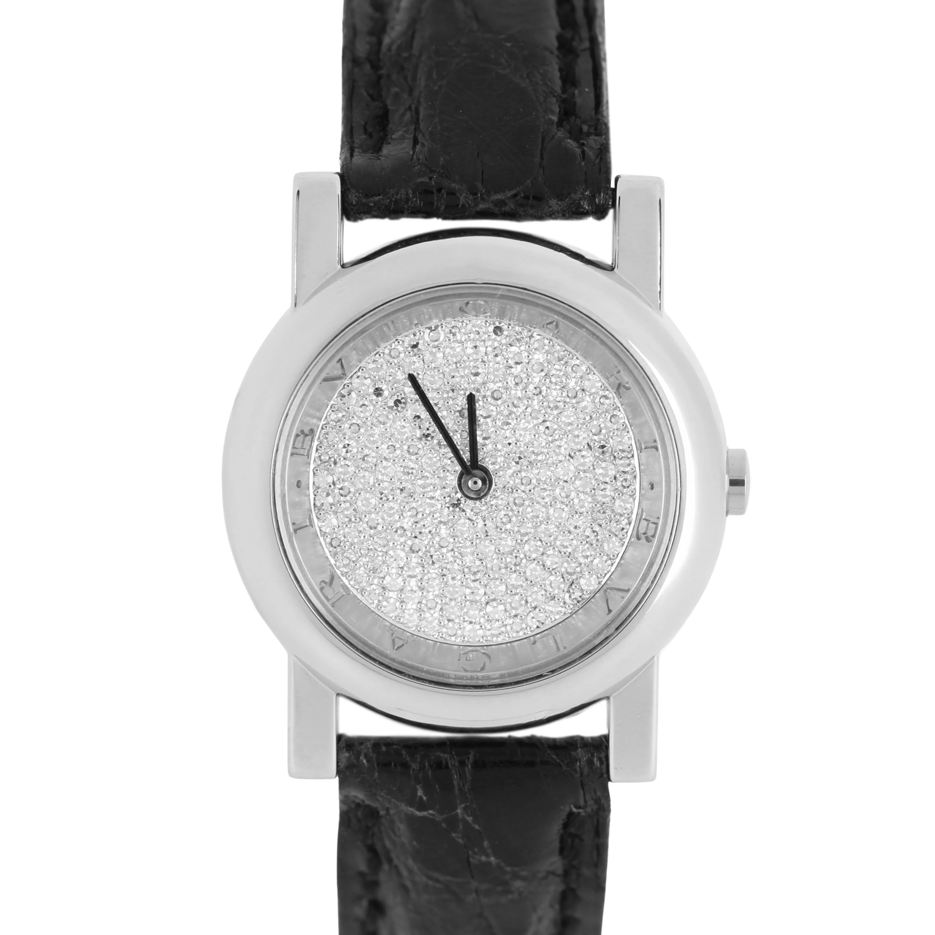 Bvlgari Classic Collection Platinum DIAMOND PAVE 27mm AT26DPL Leather Watch