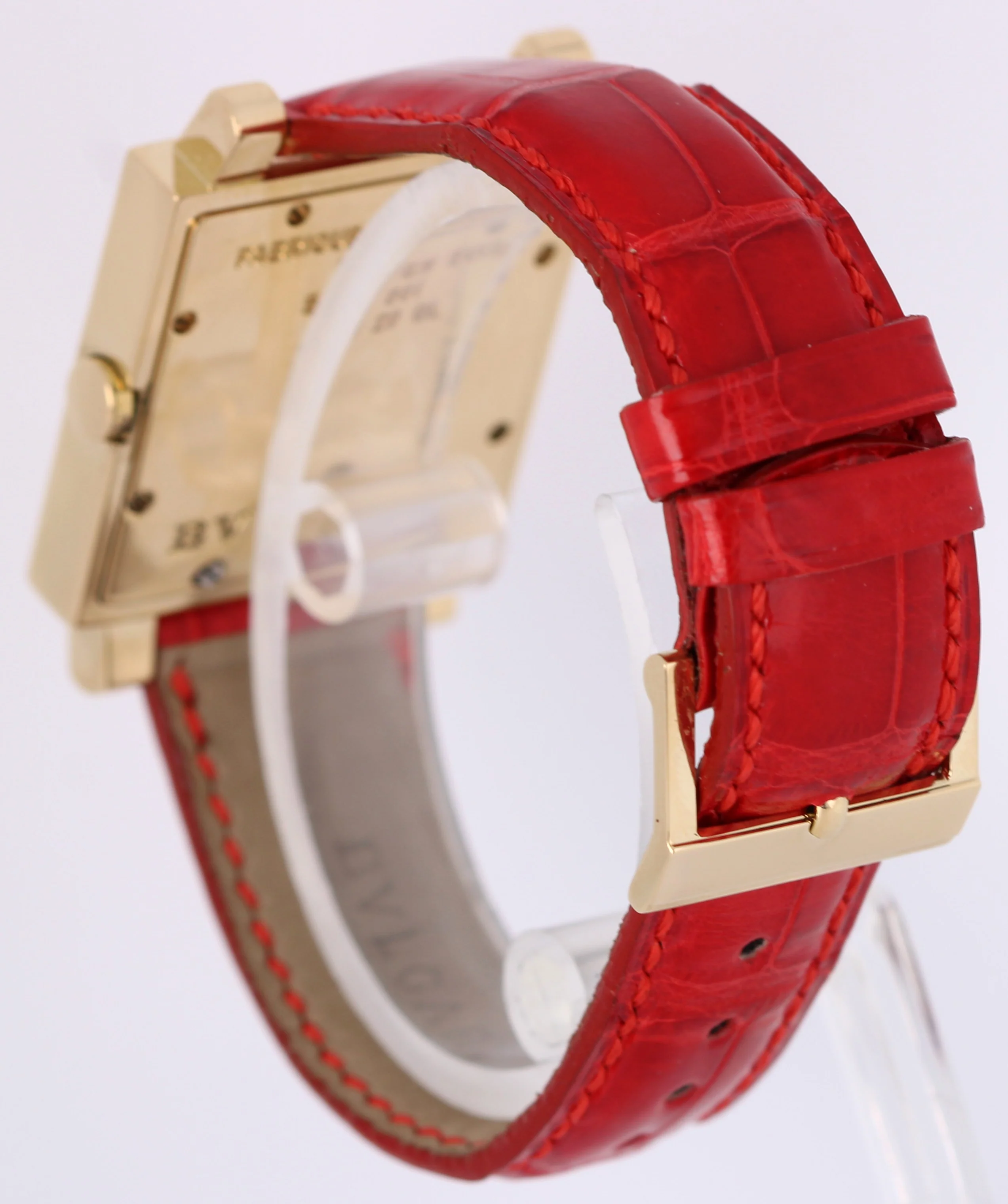 Bvlgari Quadratto 18k Yellow Gold Black 29mm QUARTZ Red Leather SQ 29 GL Watch - Image 6