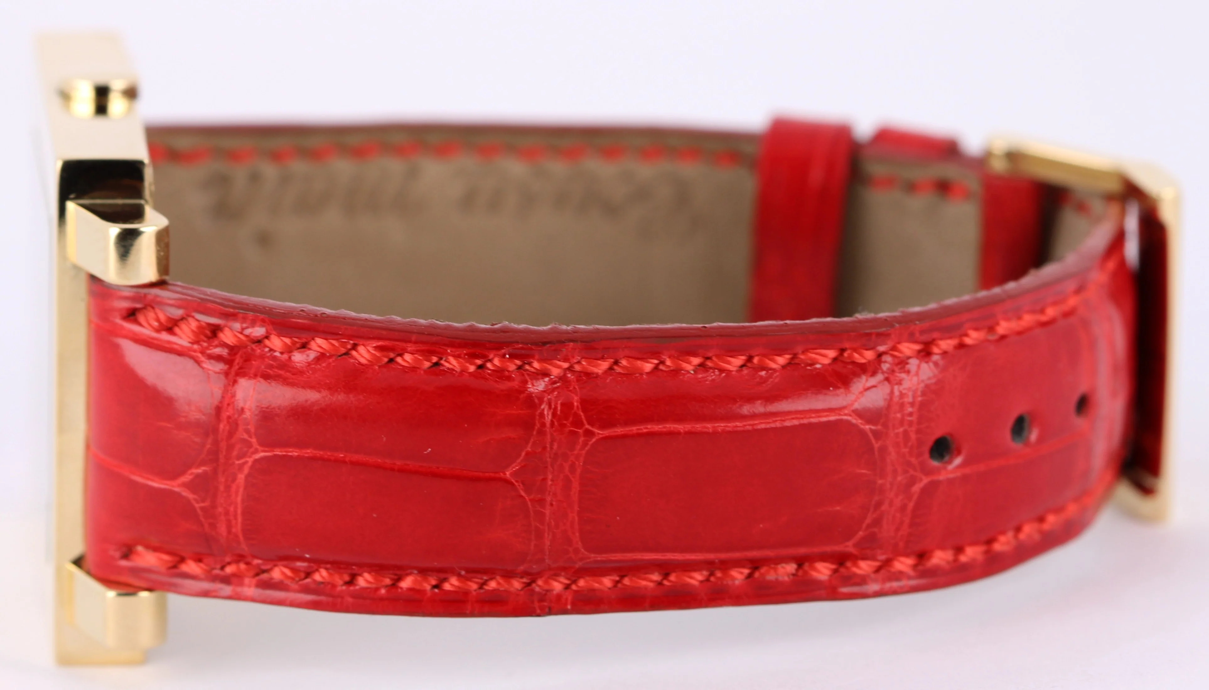 Bvlgari Quadratto 18k Yellow Gold Black 29mm QUARTZ Red Leather SQ 29 GL Watch - Image 7