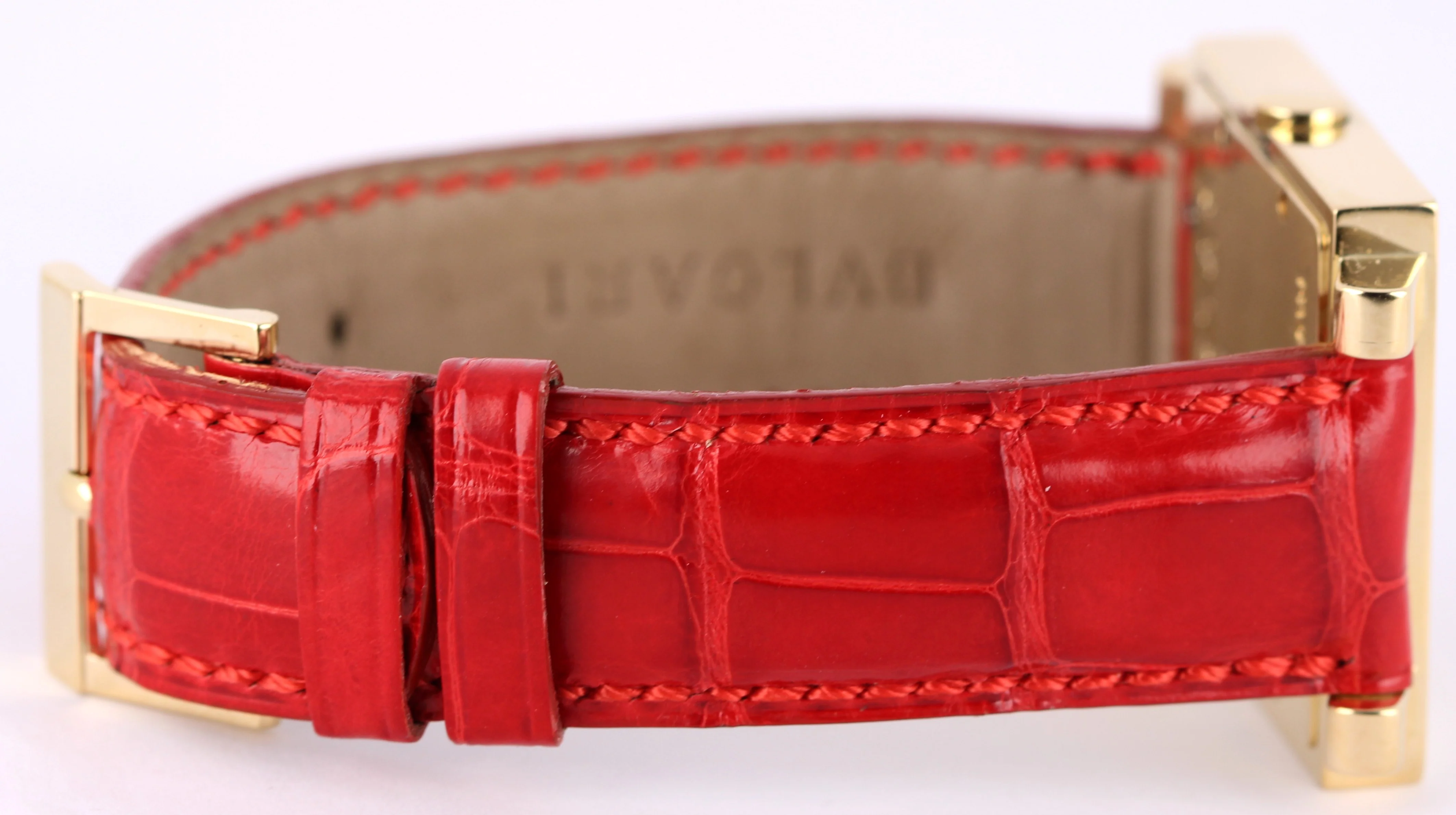 Bvlgari Quadratto 18k Yellow Gold Black 29mm QUARTZ Red Leather SQ 29 GL Watch - Image 8