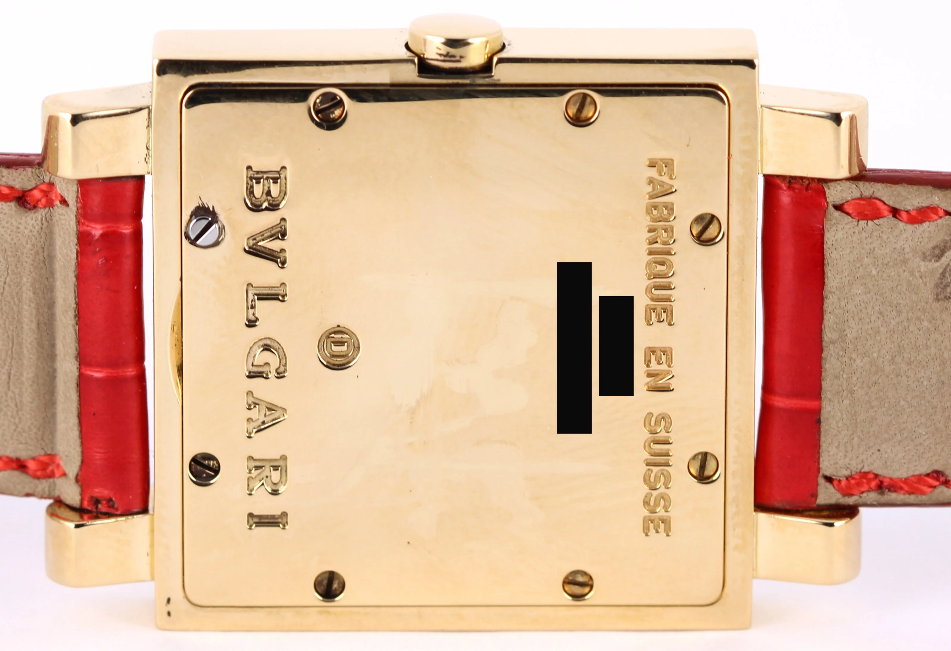 Bvlgari Quadratto 18k Yellow Gold Black 29mm QUARTZ Red Leather SQ 29 GL Watch - Image 9