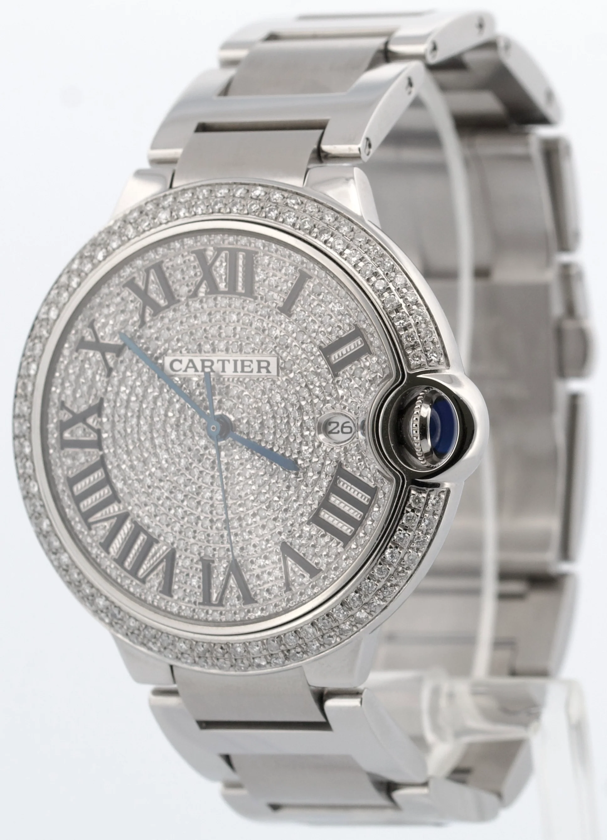 Cartier Ballon Bleu Stainless Steel PAVE DIAMOND Roman 42mm W69012Z4 3001 Watch - Image 3