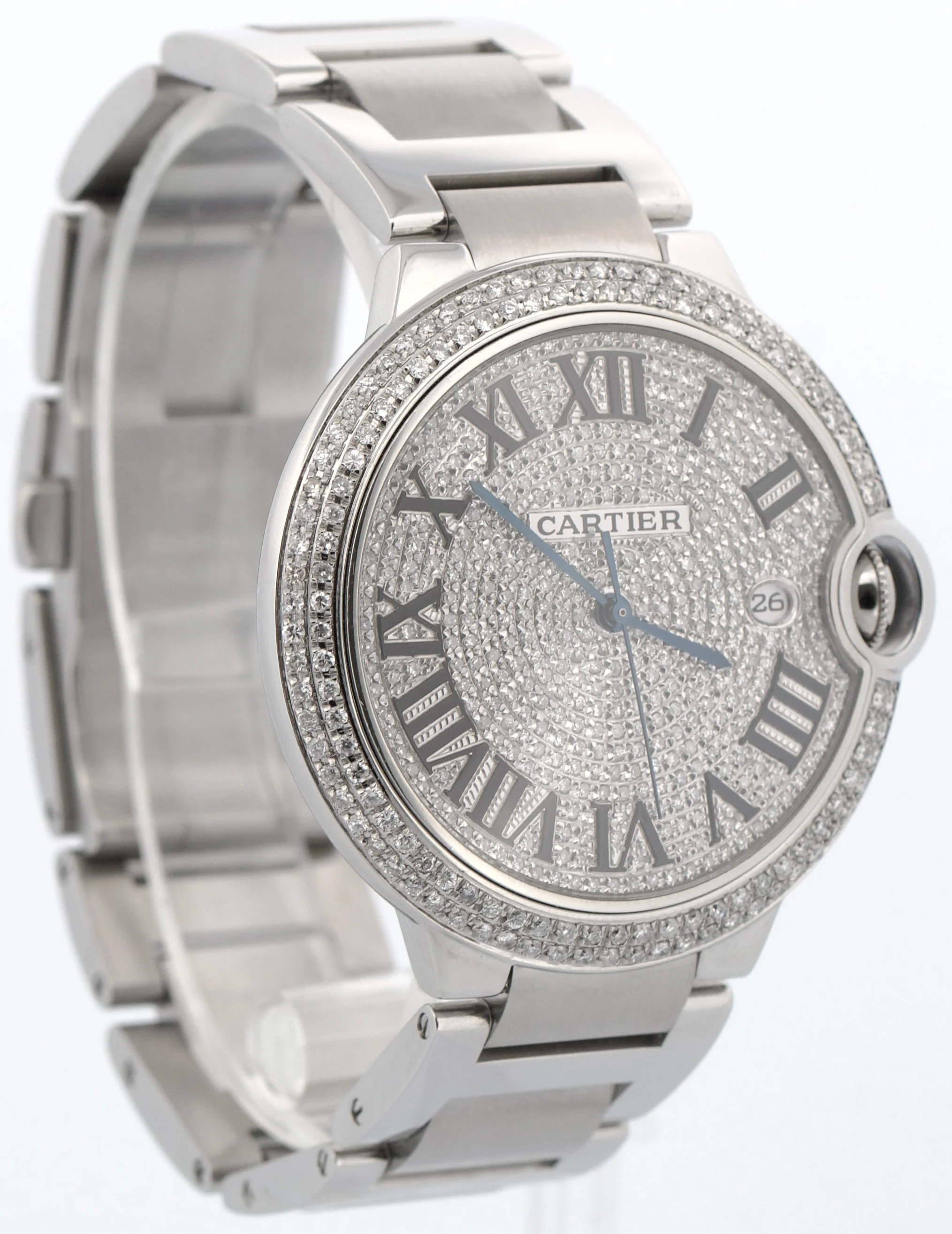 Cartier Ballon Bleu Stainless Steel PAVE DIAMOND Roman 42mm W69012Z4 3001 Watch - Image 4