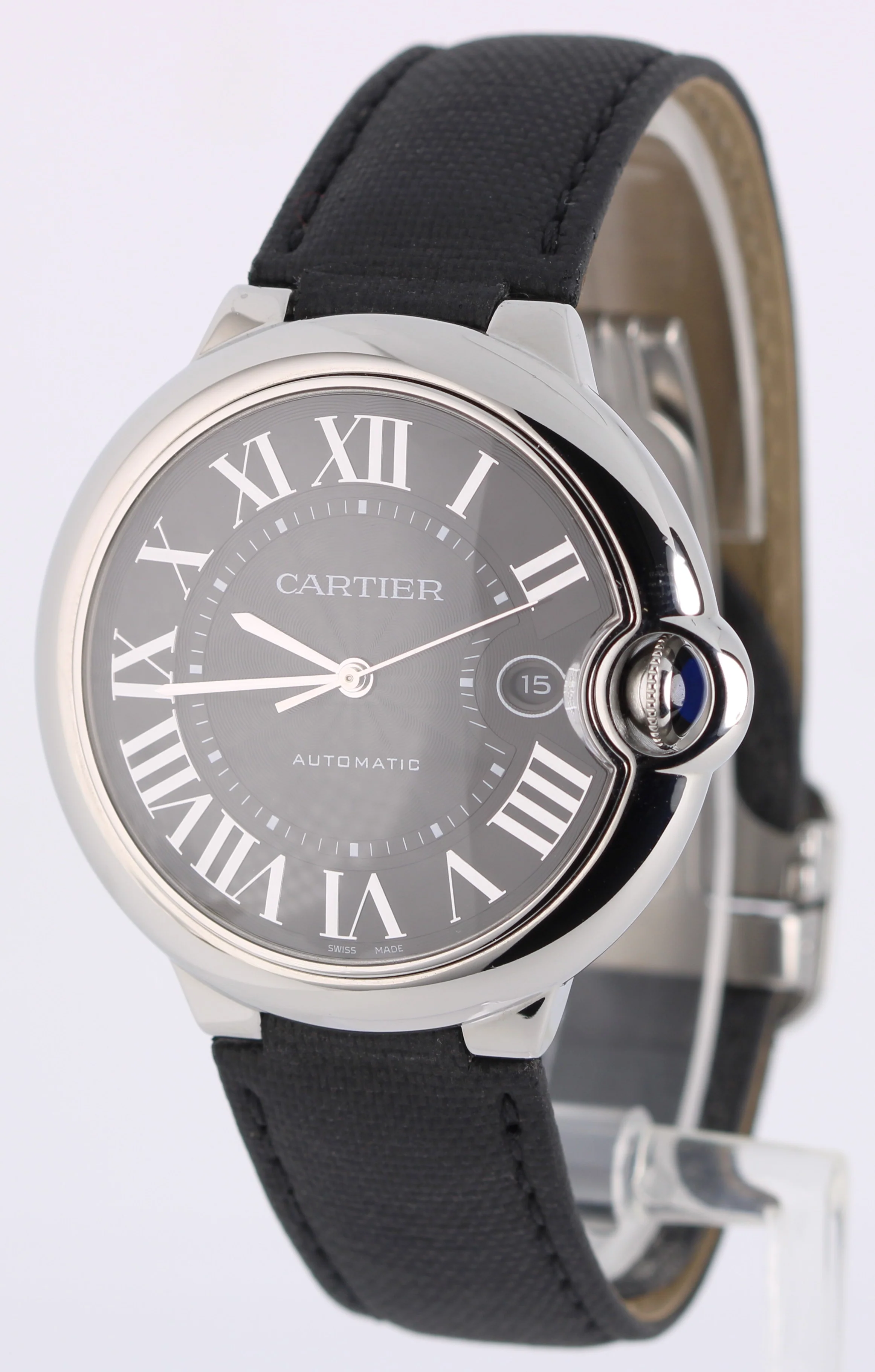 Cartier Ballon Bleu Steel Black Roman Numeral Guilloche 42mm 3765 Watch BOX - Image 3
