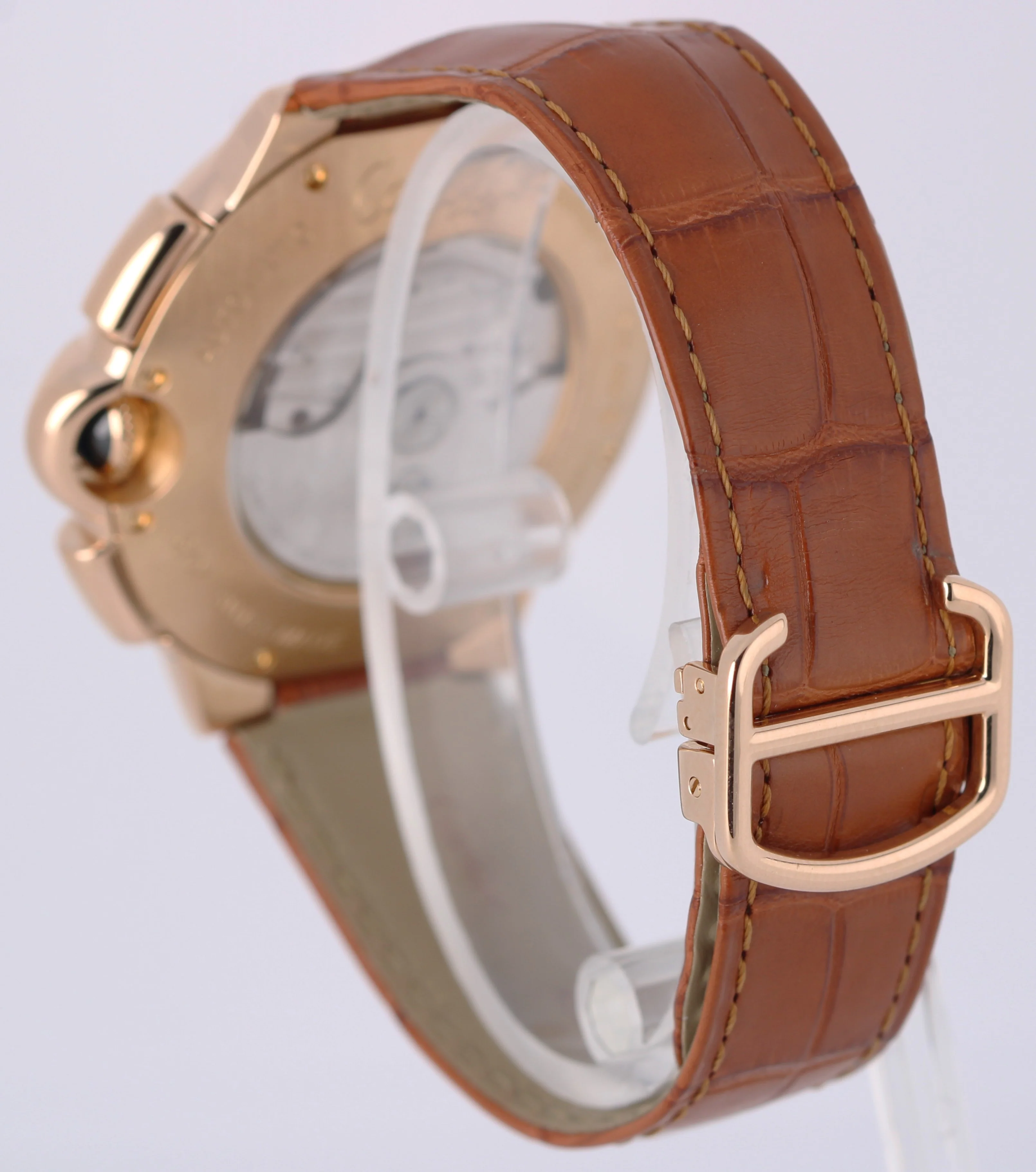 Cartier Ballon Bleu XL Chrono Date 18k Rose Gold Silver 44mm 3107 Leather Watch - Image 5