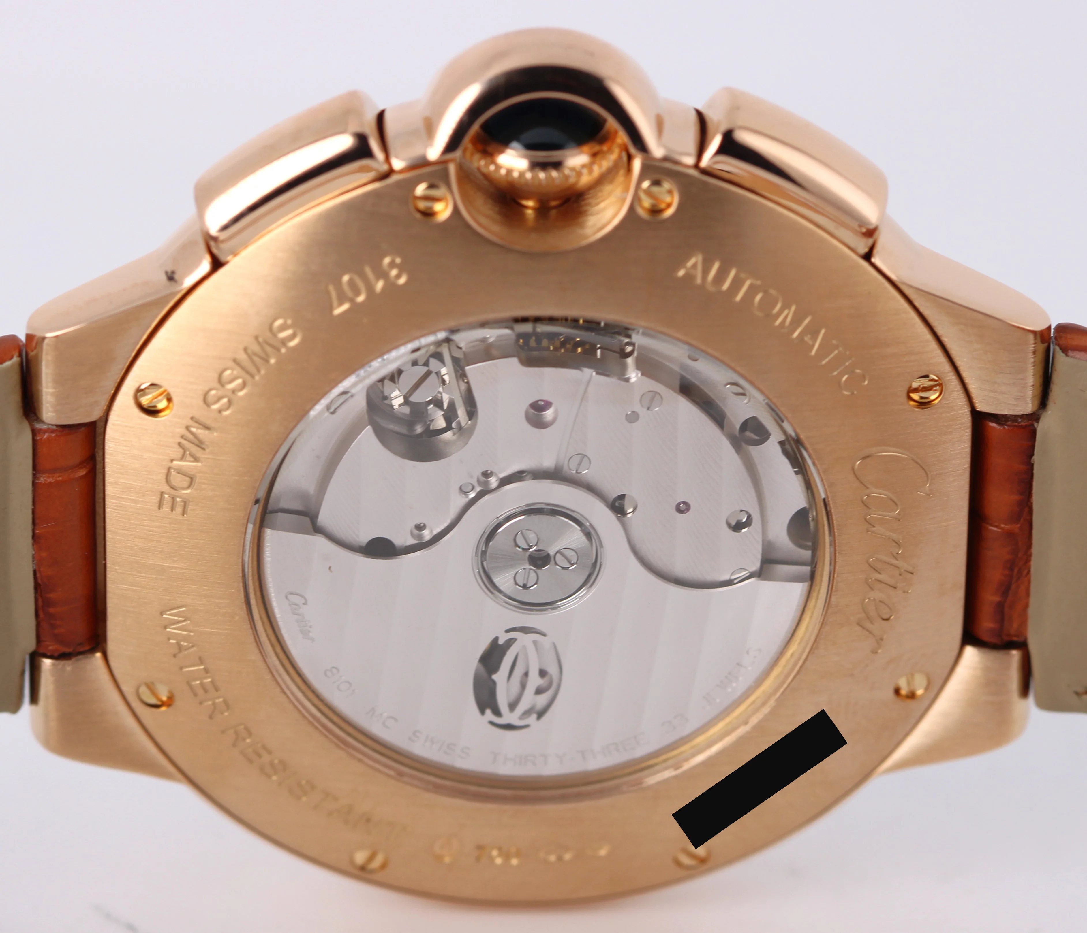 Cartier Ballon Bleu XL Chrono Date 18k Rose Gold Silver 44mm 3107 Leather Watch - Image 8