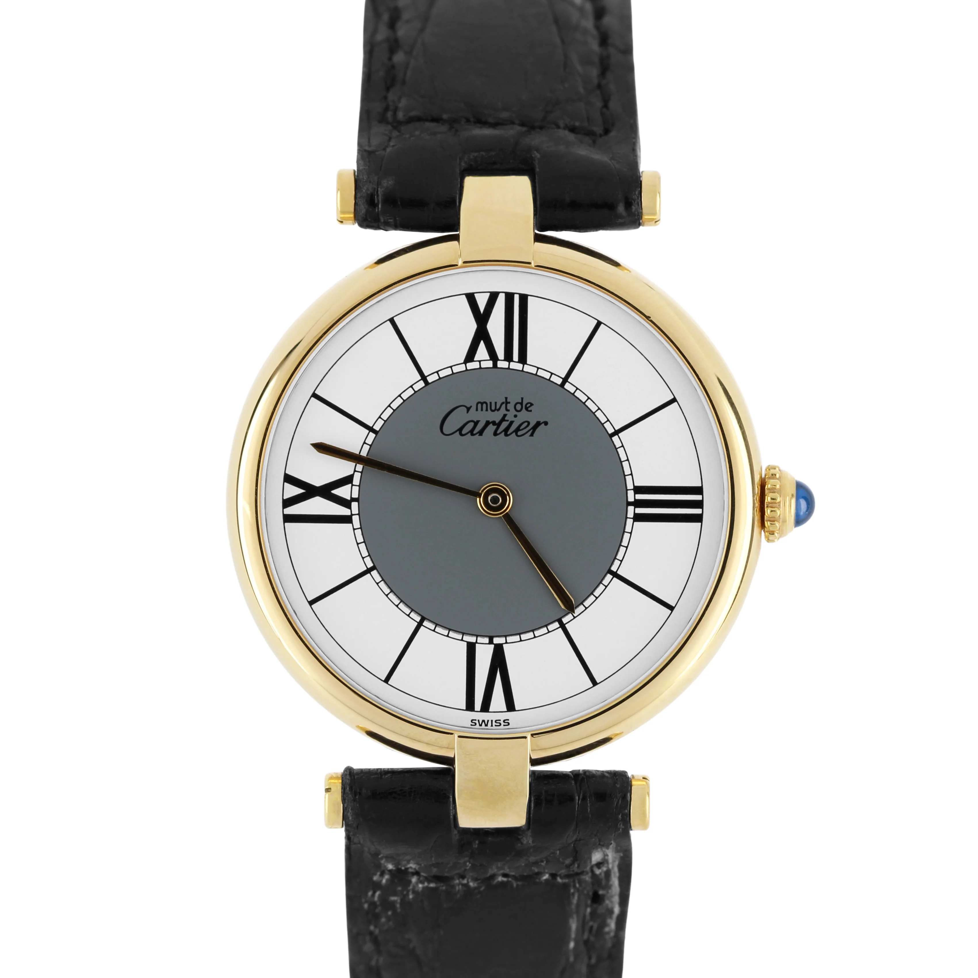 Cartier Must de Cartier Vermeil Gold 925 Silver White Gray 30mm 590003 Watch