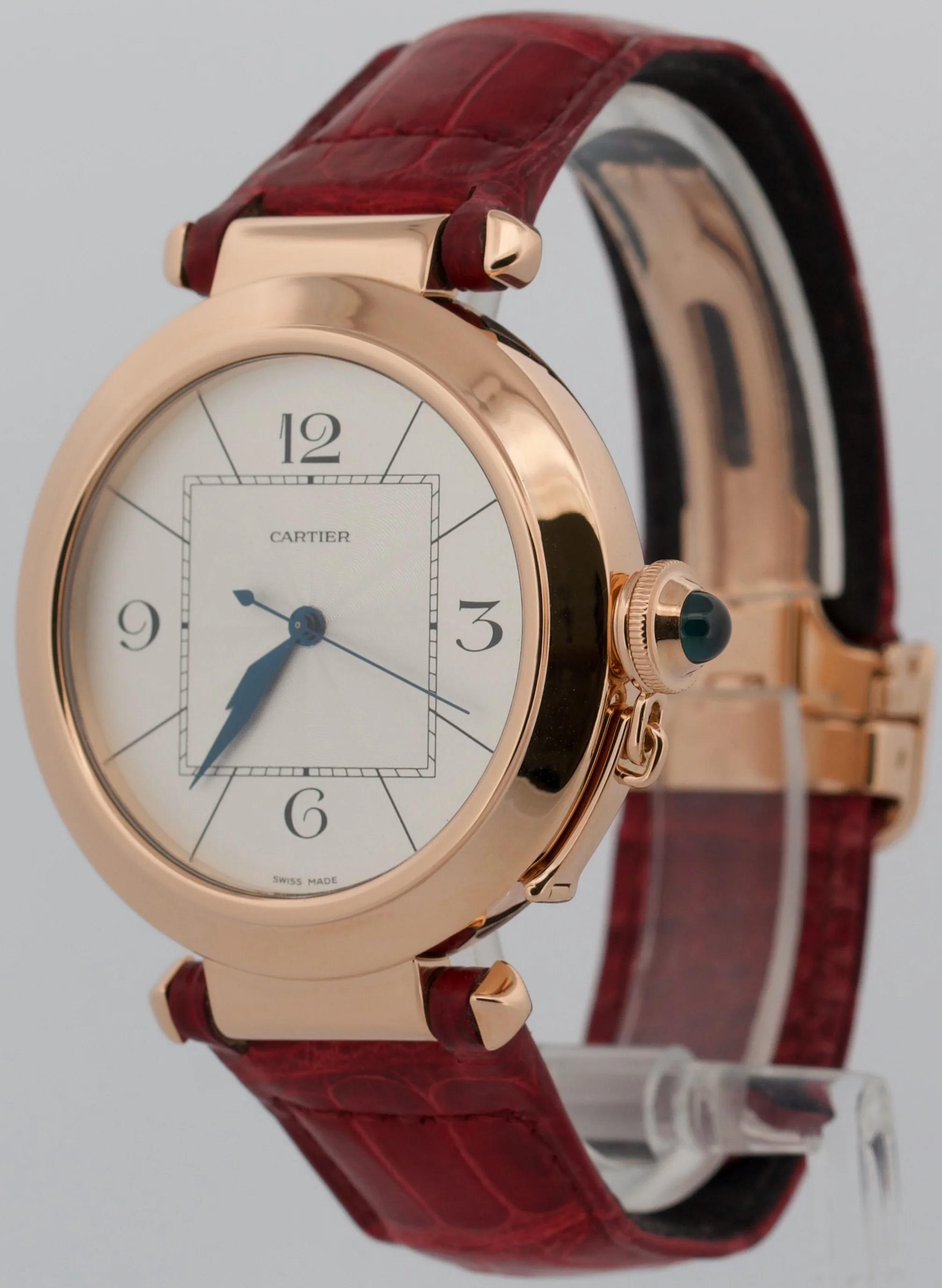 Cartier Pasha SILVER ARABIC 18K Rose Gold Leather 42mm Watch 2770 W3019051 BOX - Image 3