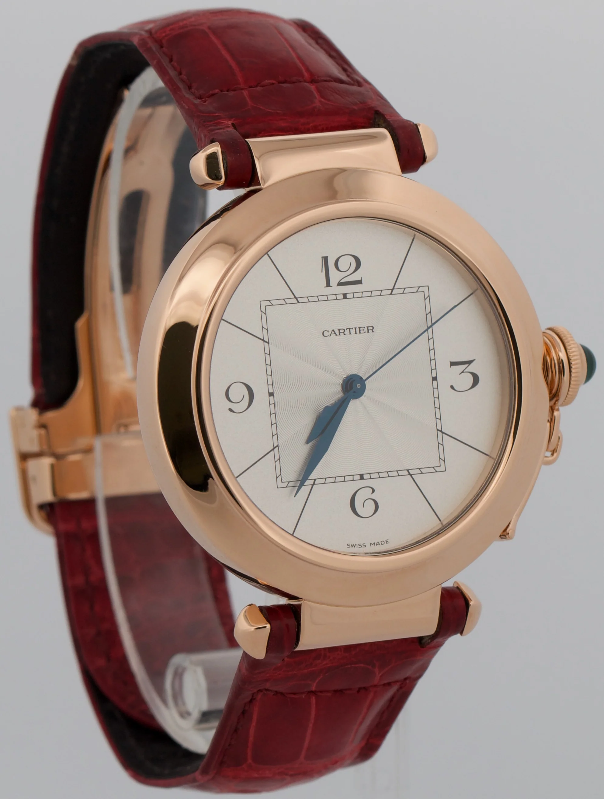Cartier Pasha SILVER ARABIC 18K Rose Gold Leather 42mm Watch 2770 W3019051 BOX - Image 4