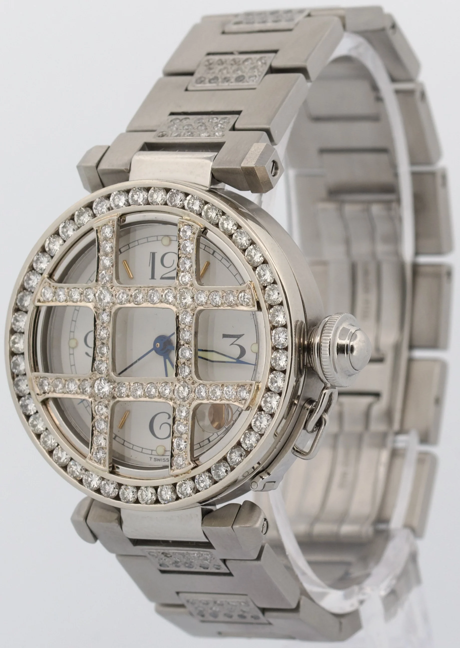 Cartier Pasha WHITE DIAMOND Stainless Steel Arabic Date 35mm 2324 W31015M7 Watch - Image 3