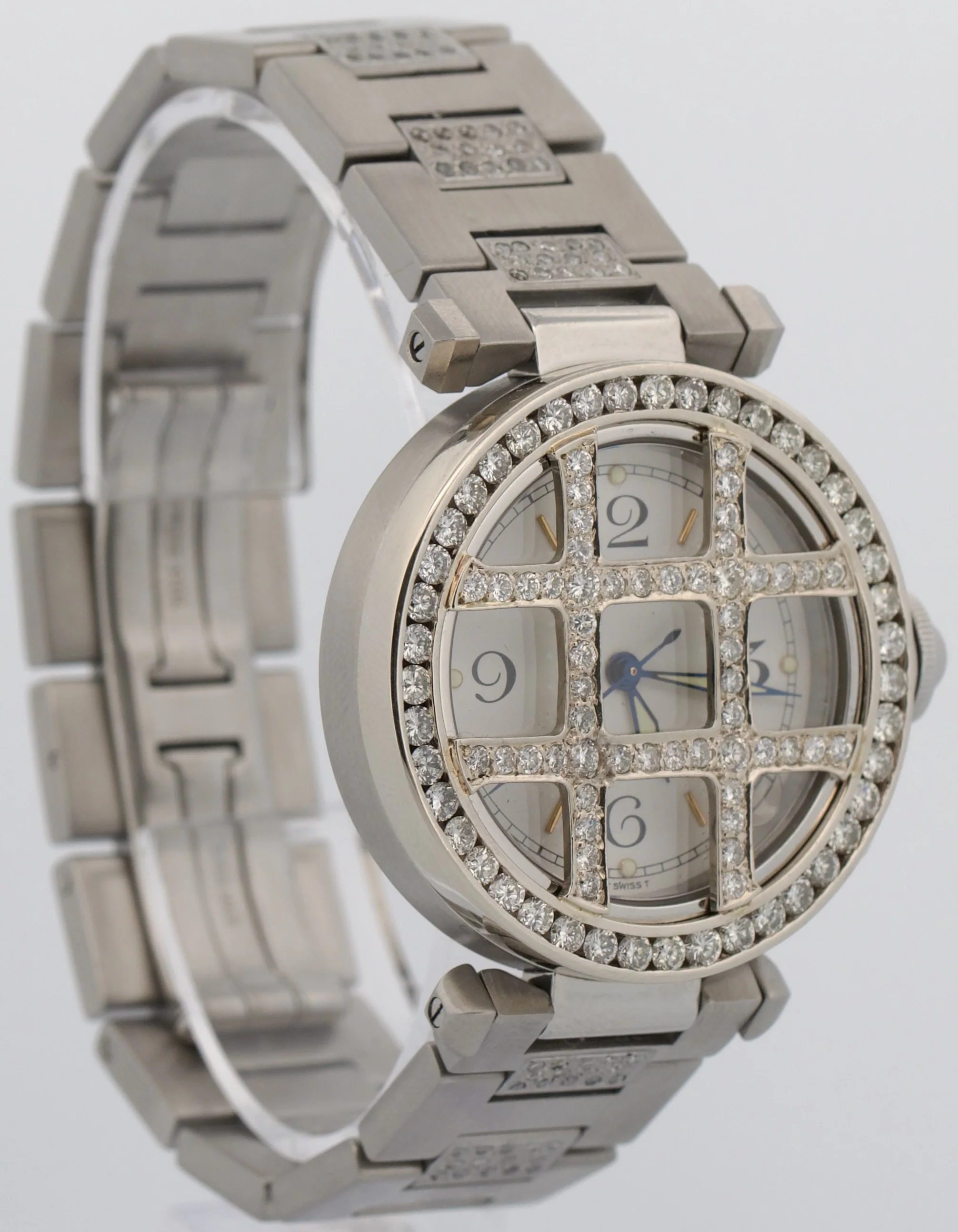 Cartier Pasha WHITE DIAMOND Stainless Steel Arabic Date 35mm 2324 W31015M7 Watch - Image 4
