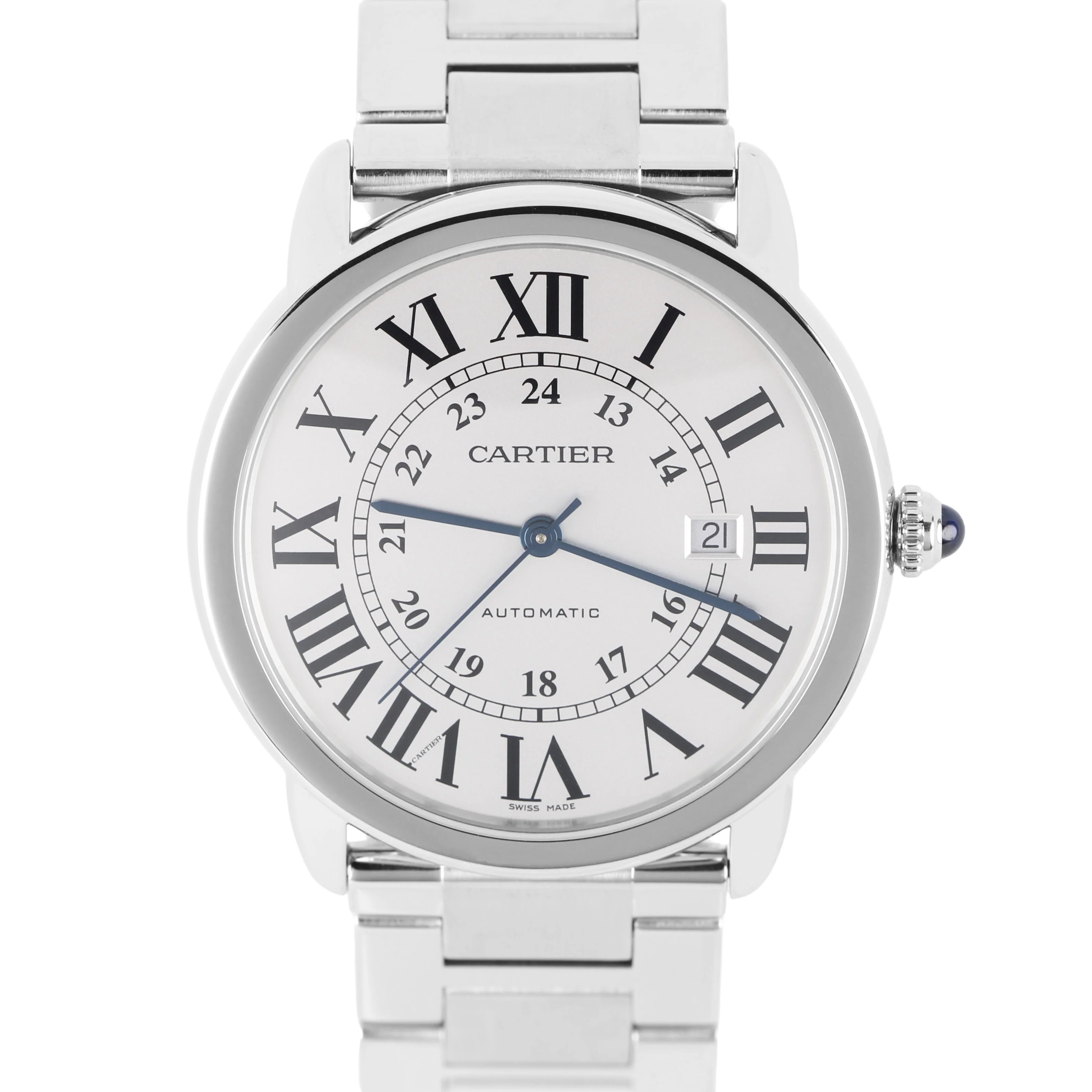 Cartier Ronde Solo PAPERS Steel Silver Roman Numeral 42mm W6701011 Watch BOX