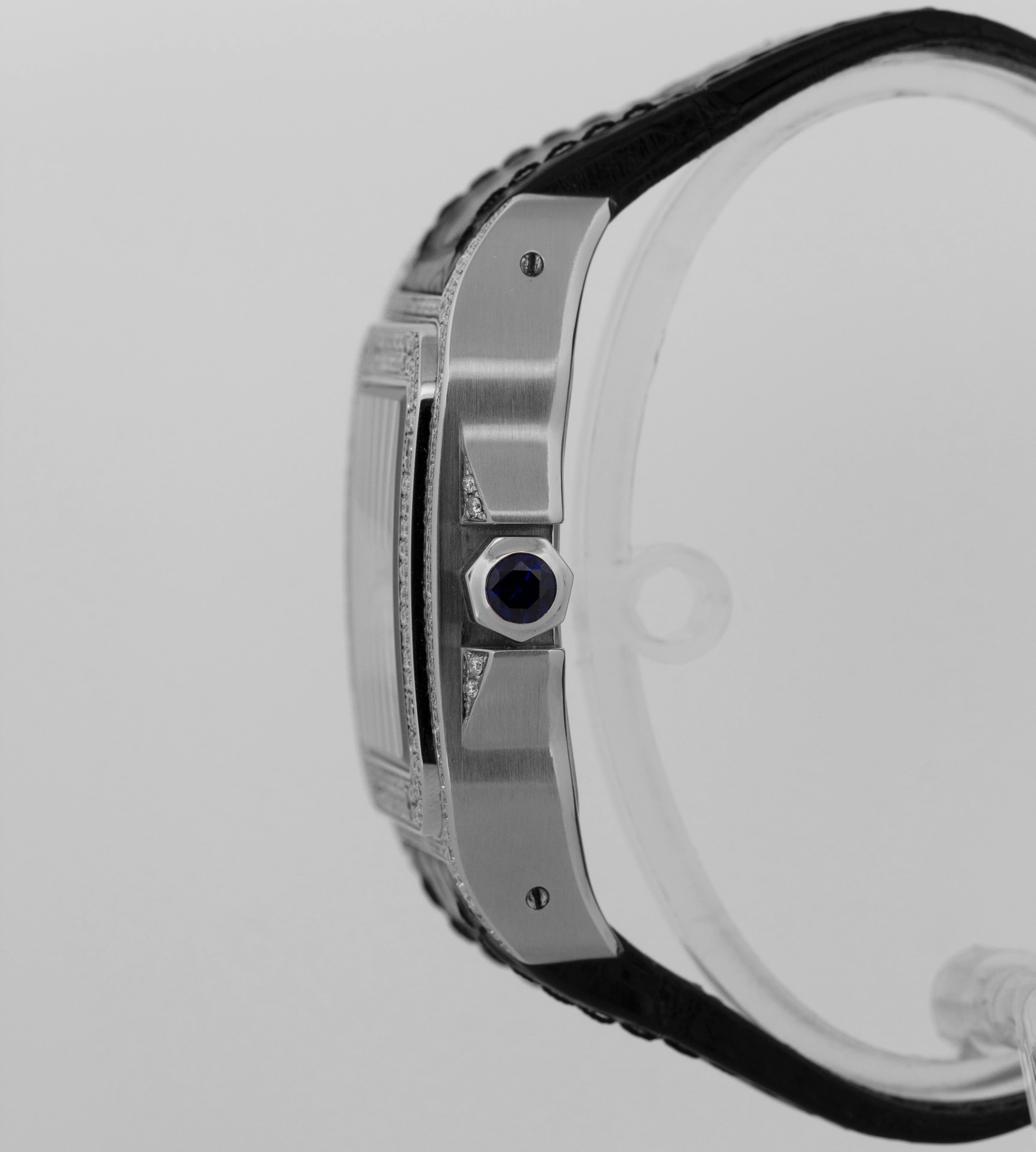 Cartier Santos 100 XL PAVE DIAMOND Stainless Steel Leather 38mm 2656 Watch - Image 2