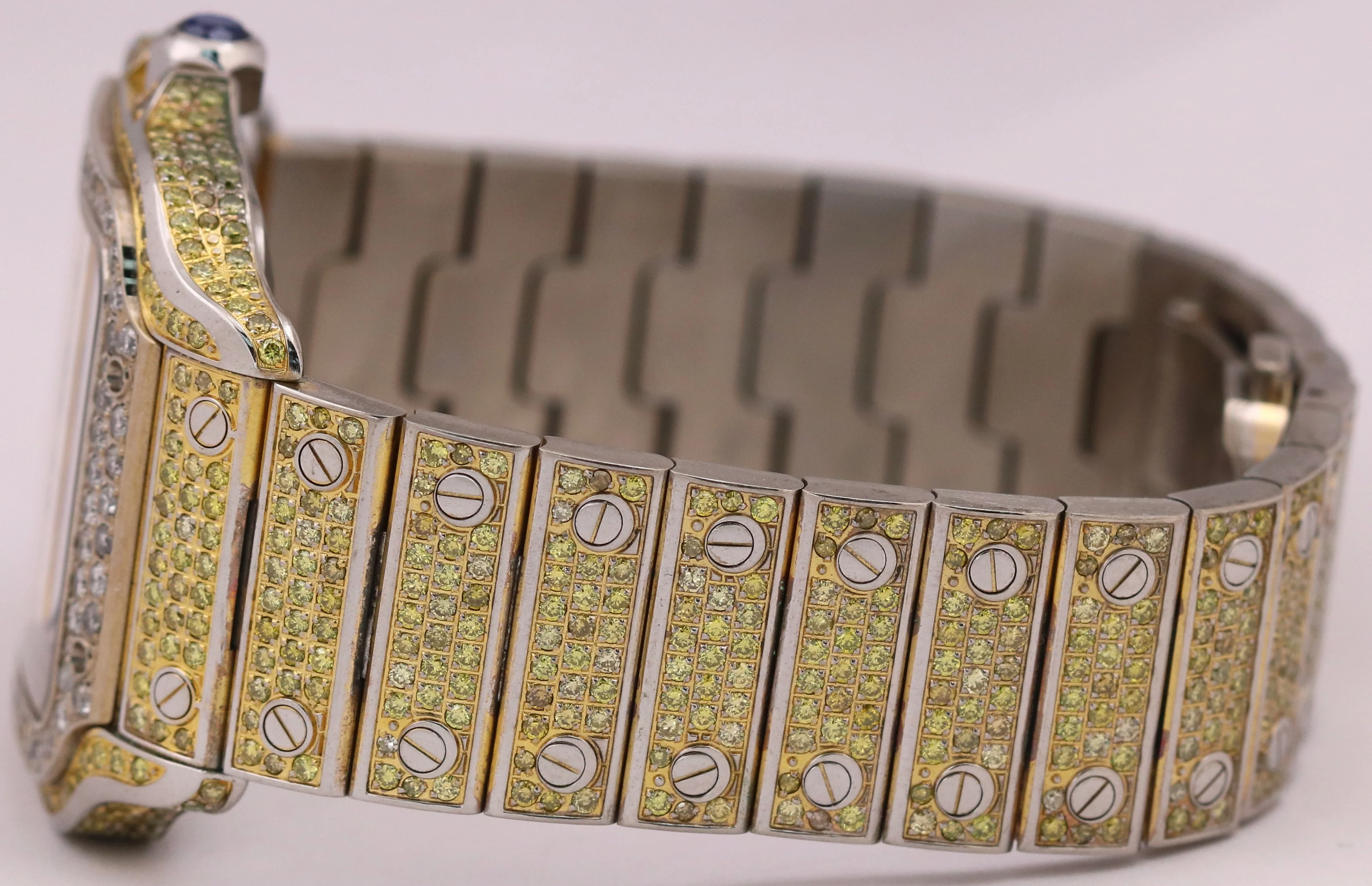Cartier Santos 39.8mm YELLOW PAVE DIAMOND Roman Automatic Steel 4072 Watch - Image 7